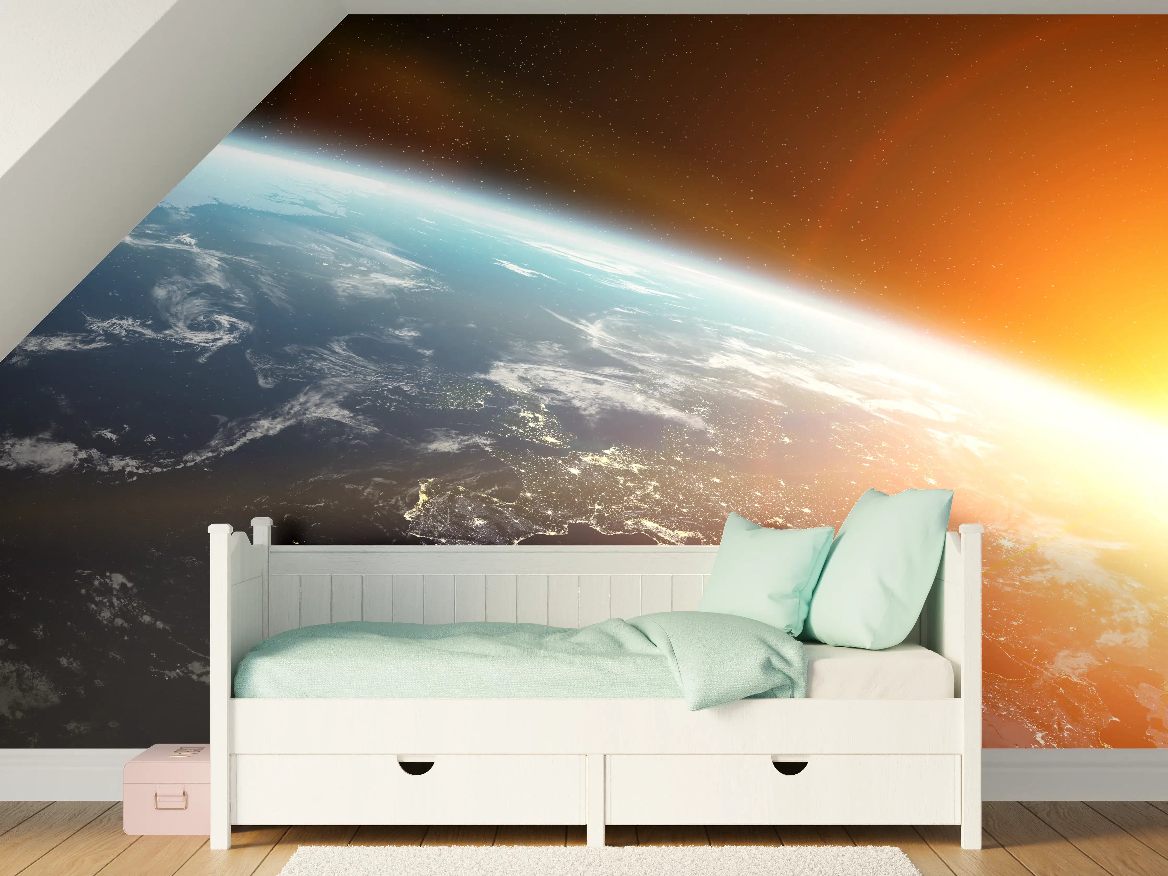 Kinderzimmer Wandgestaltung - Sonnenaufgang über der Erde