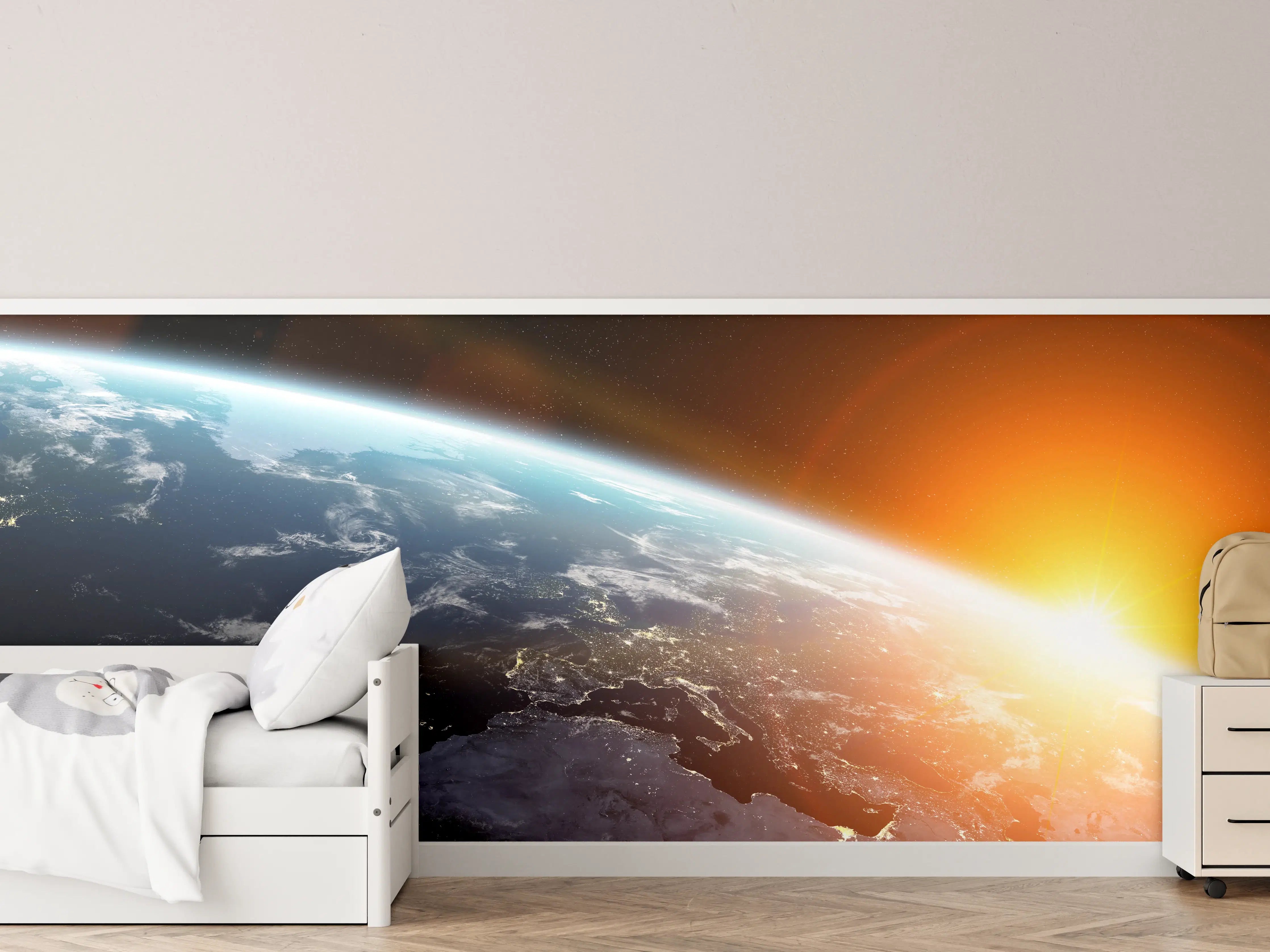 Kinderzimmer Wandgestaltung - Sonnenaufgang über der Erde
