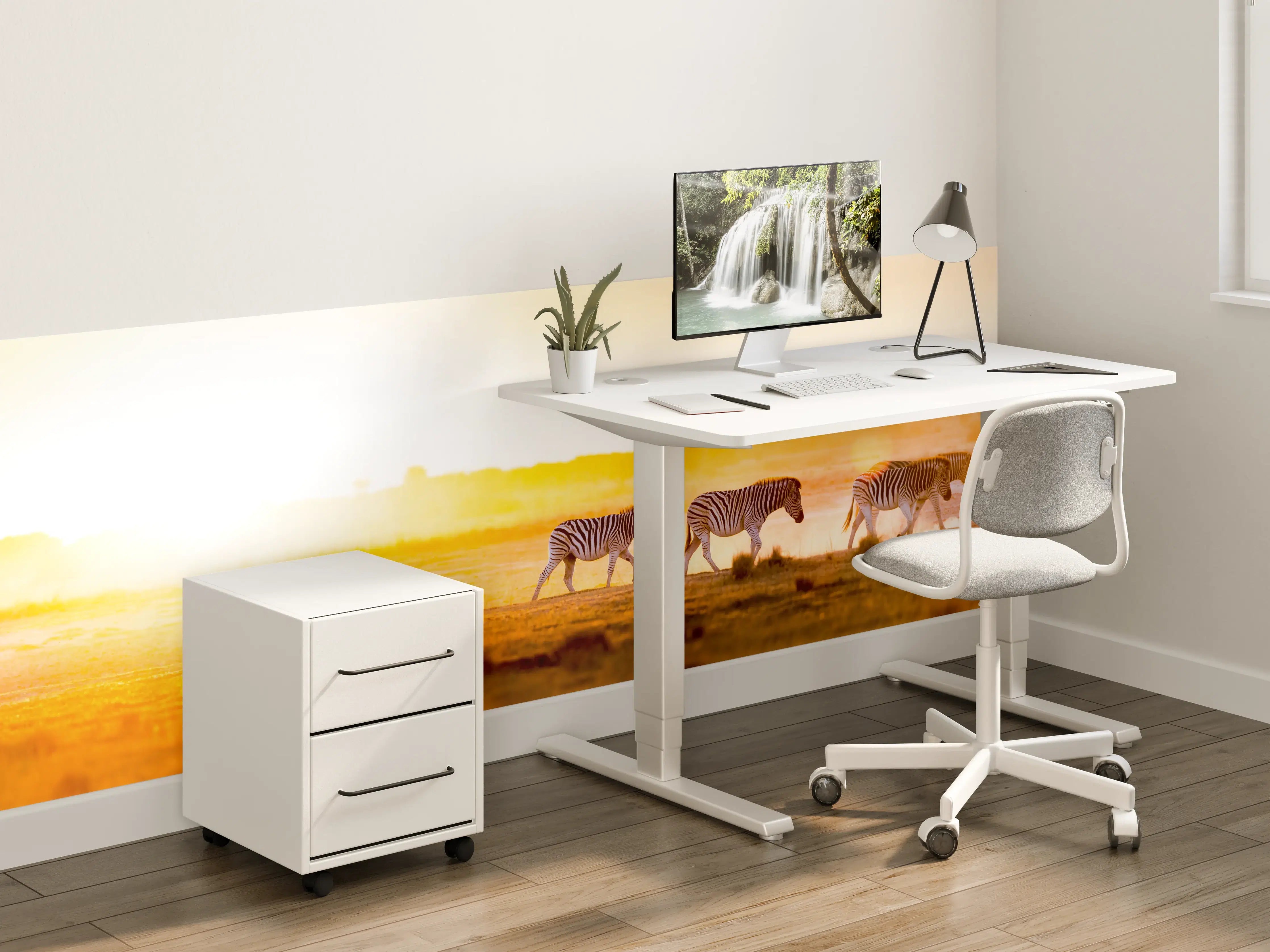 Kinderzimmer Wandgestaltung - Sonnenaufgang über der Steppe mit Zebras