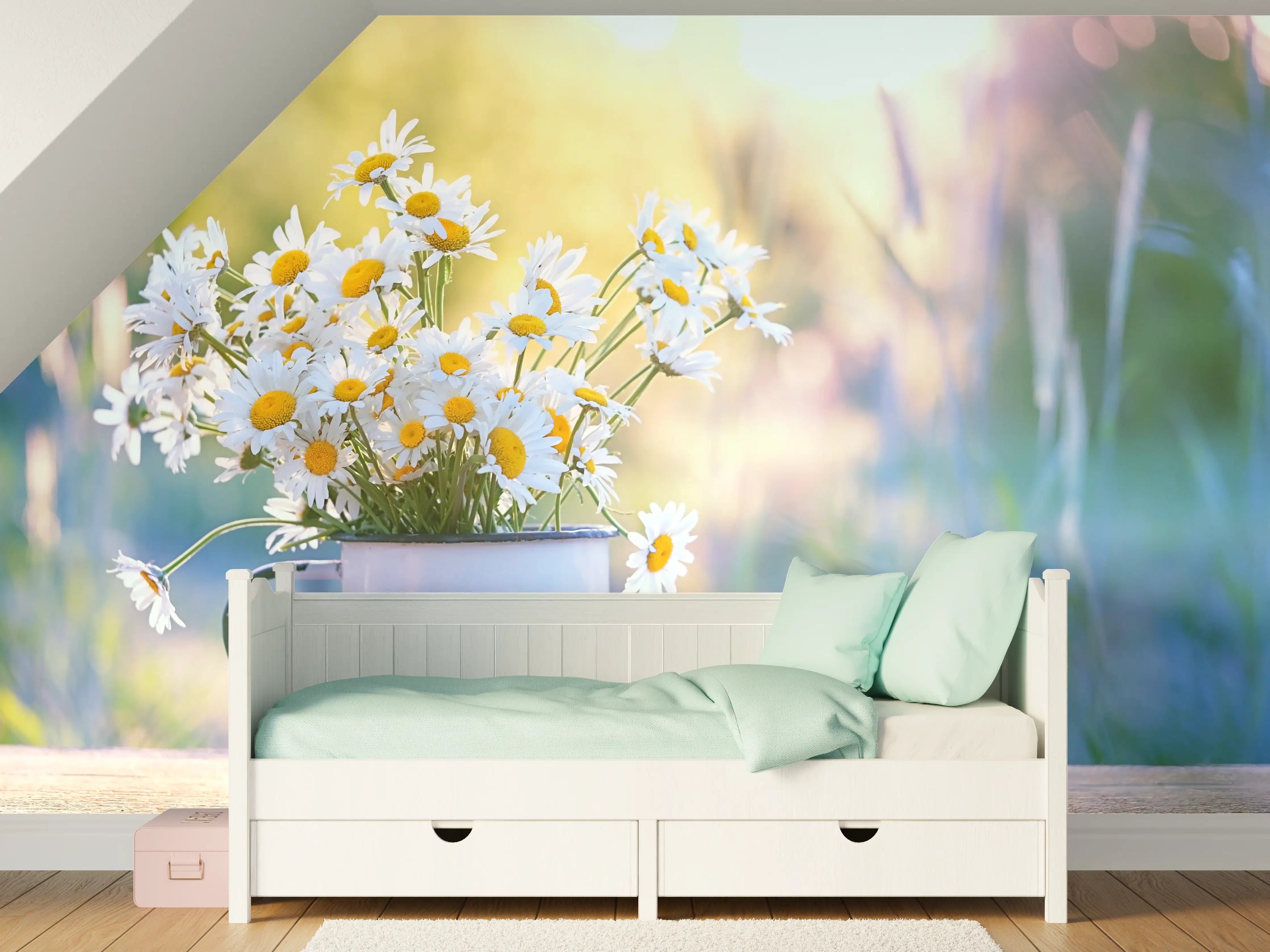 Kinderzimmer Wandgestaltung - Sonnenbeschienene Gänseblümchen