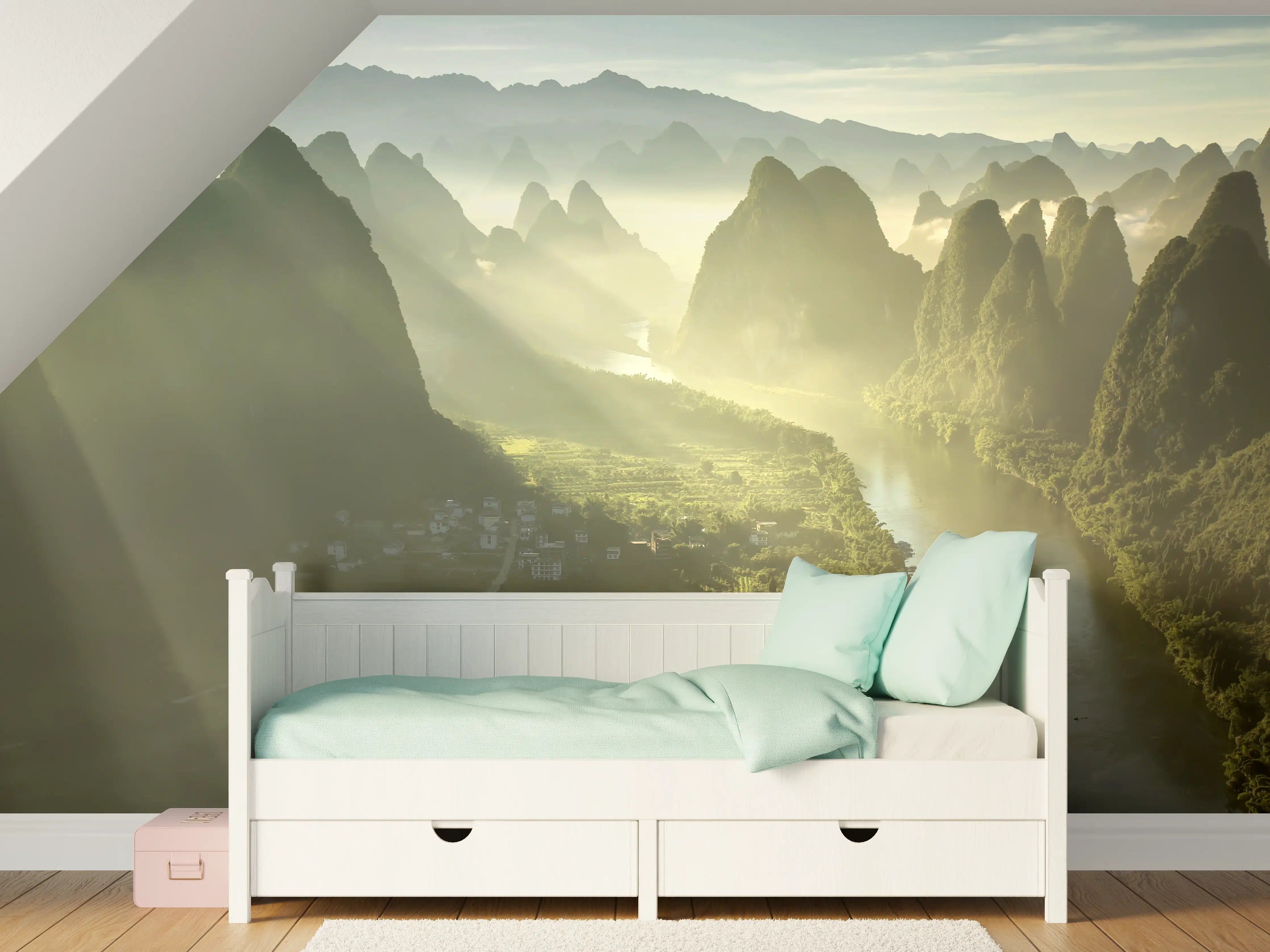 Kinderzimmer Wandgestaltung - Sonnendurchflutete Li-Flusslandschaft