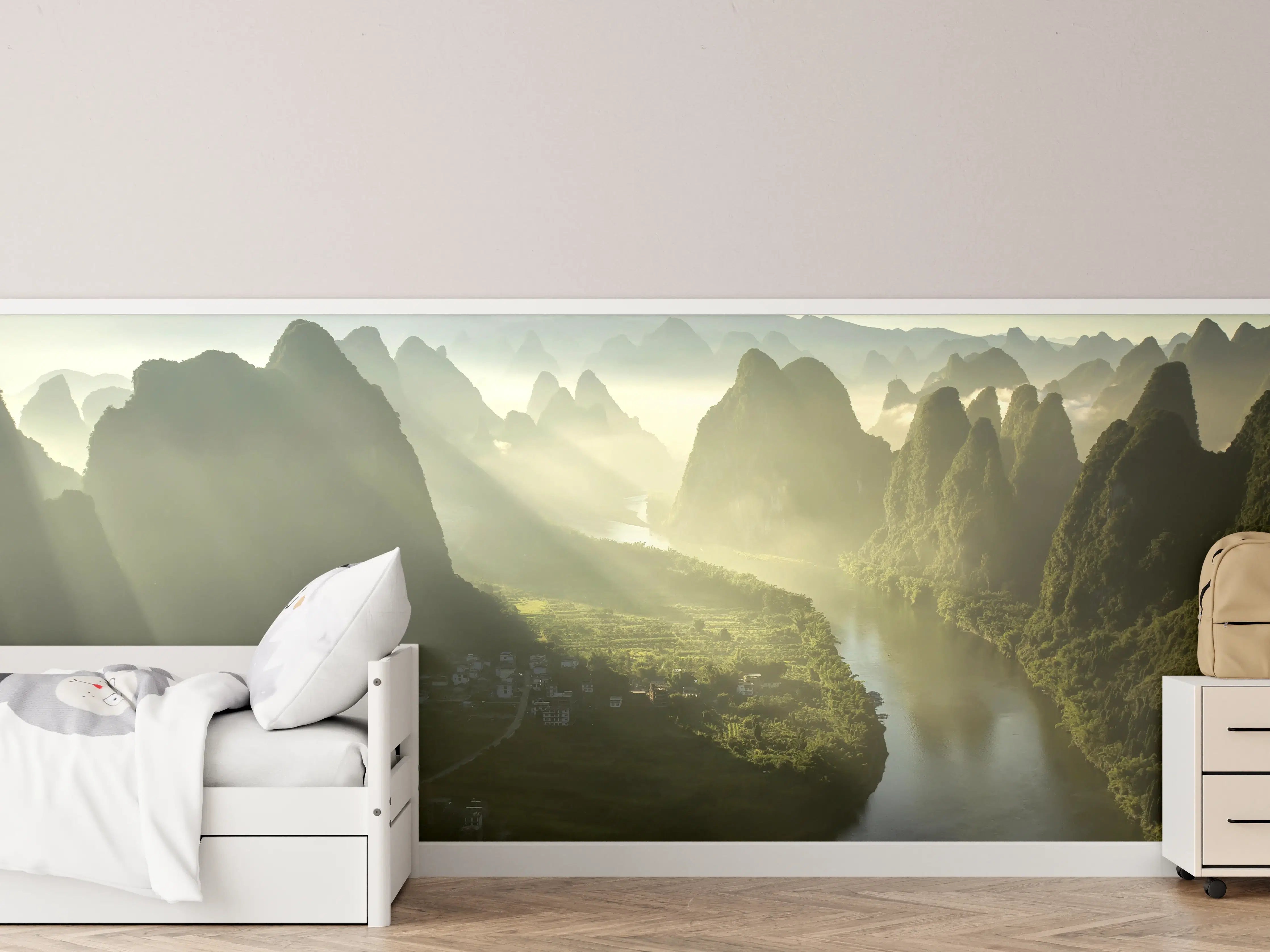 Kinderzimmer Wandgestaltung - Sonnendurchflutete Li-Flusslandschaft