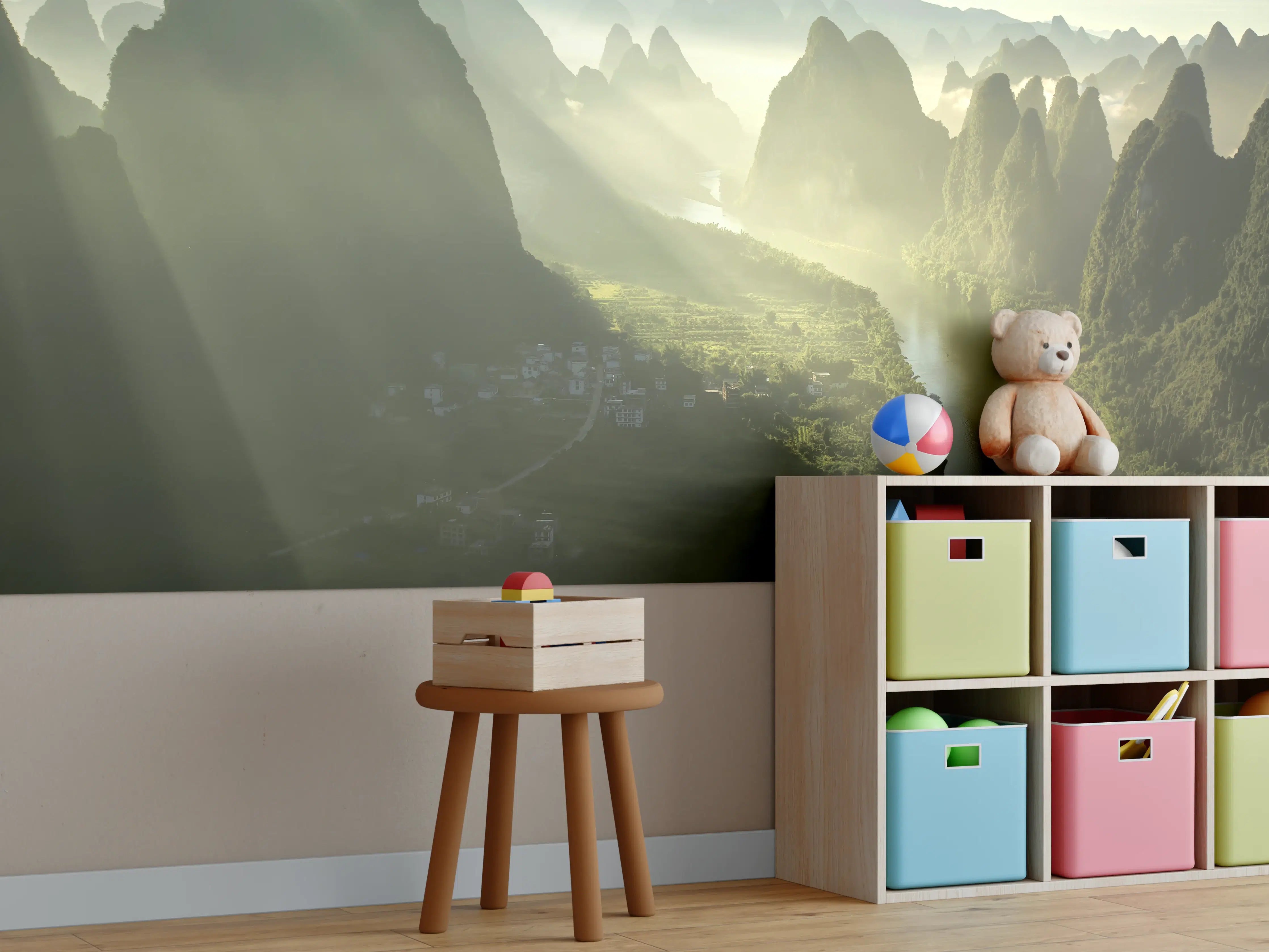 Kinderzimmer Wandgestaltung - Sonnendurchflutete Li-Flusslandschaft