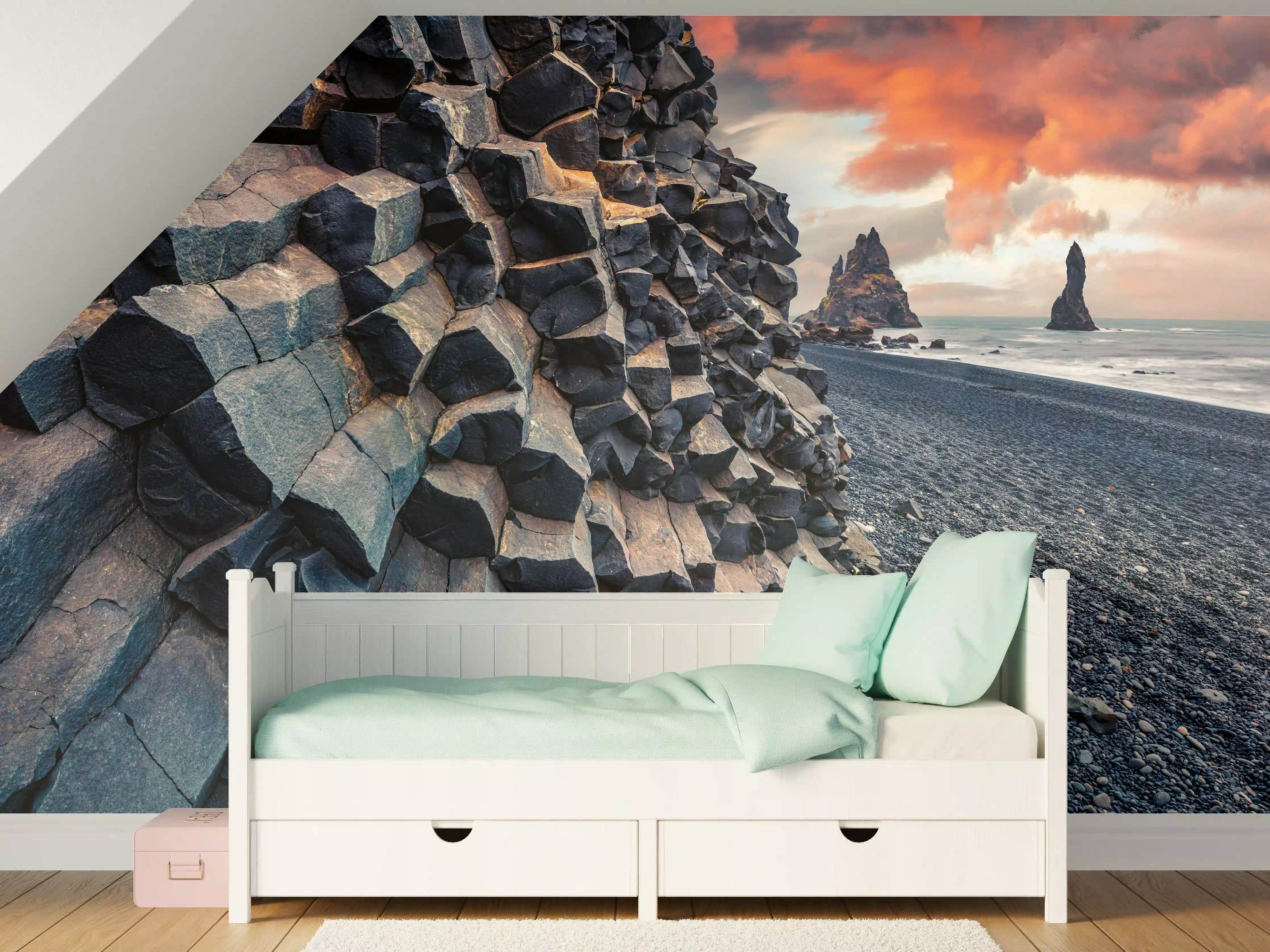 Kinderzimmer Wandgestaltung - Sonnenuntergang - Reynisdrangar, Atlantischer Ozean