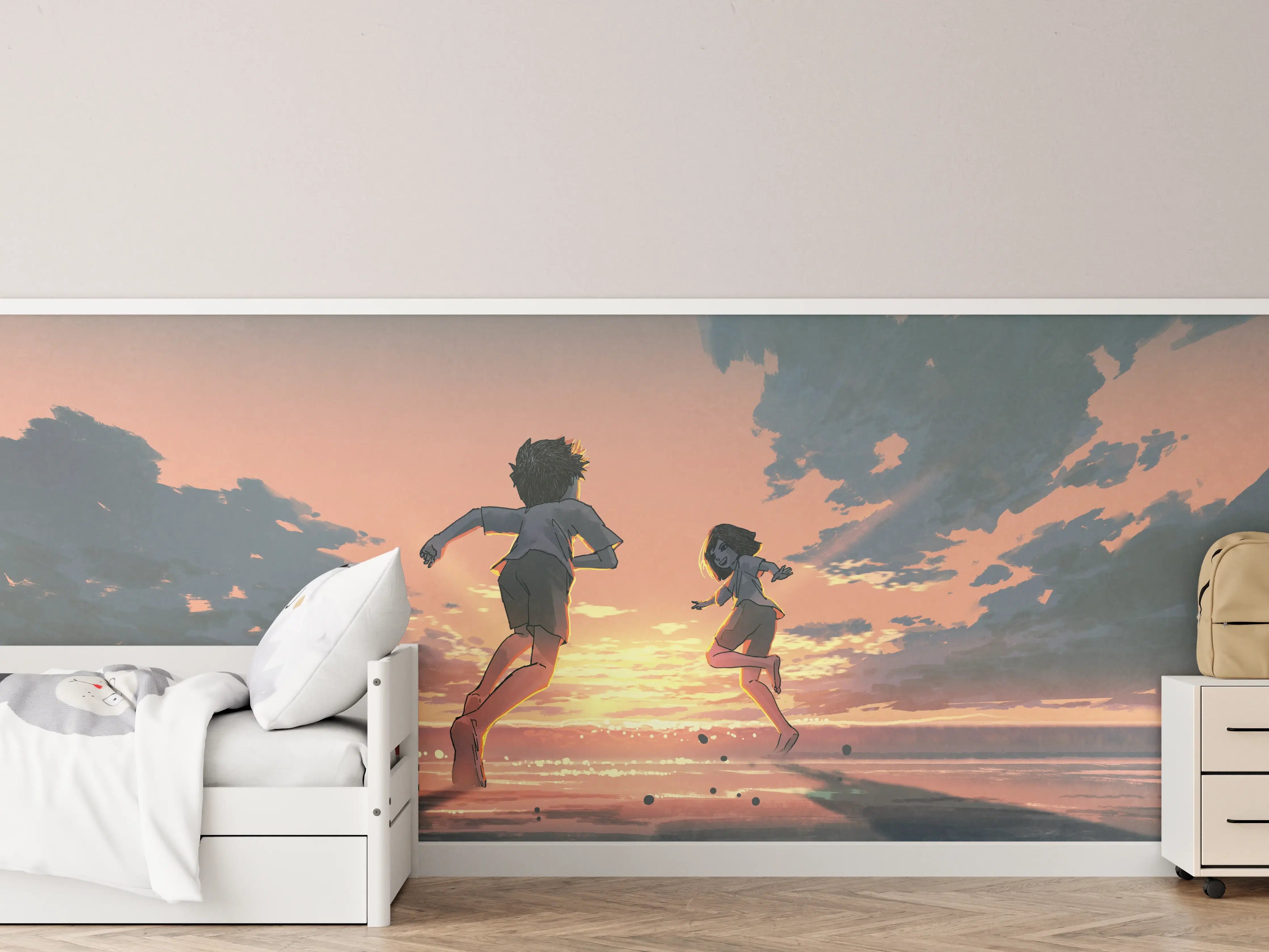 Kinderzimmer Wandgestaltung - Sonnenuntergang Kinder Silhouetten