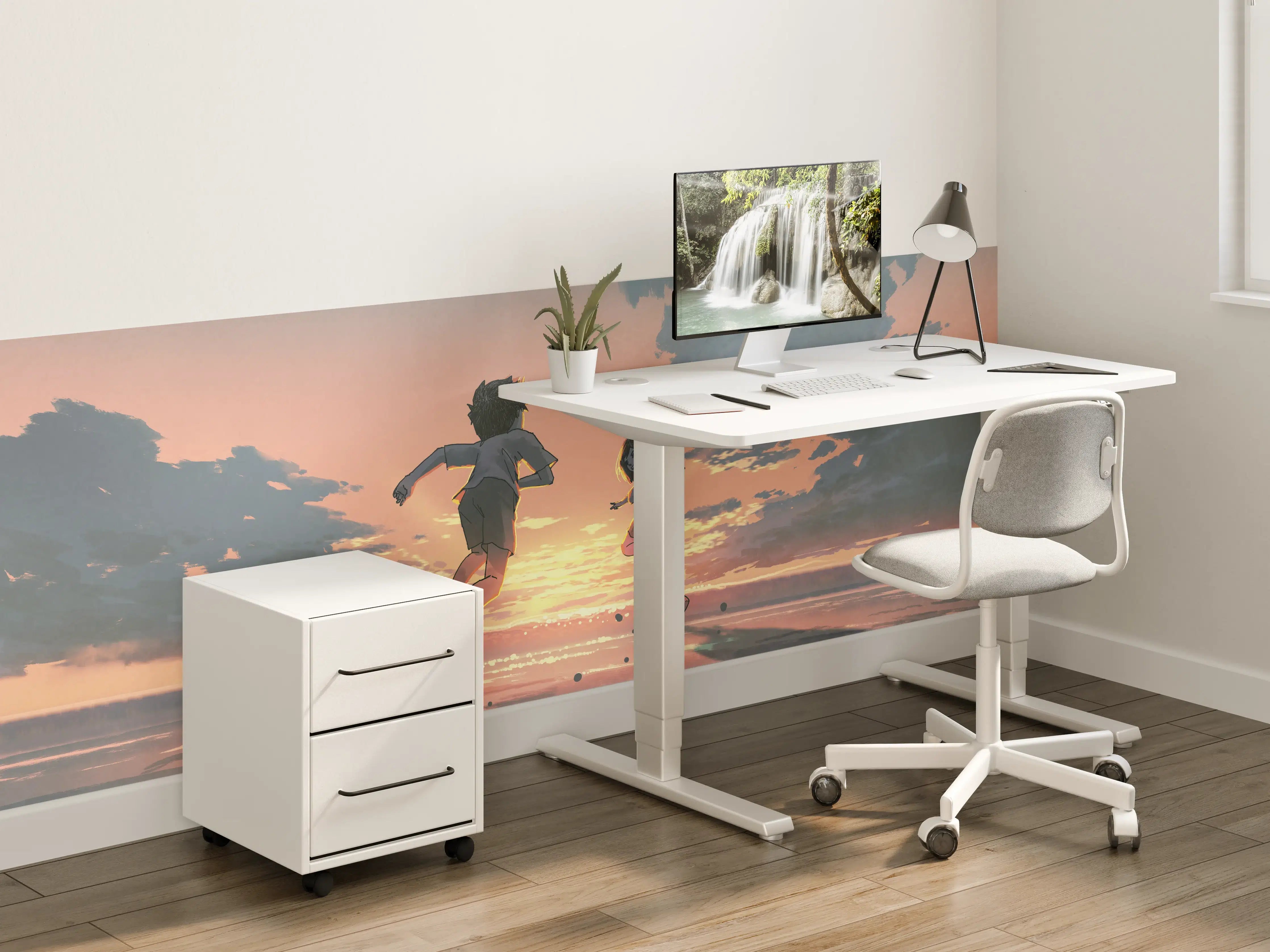 Kinderzimmer Wandgestaltung - Sonnenuntergang Kinder Silhouetten