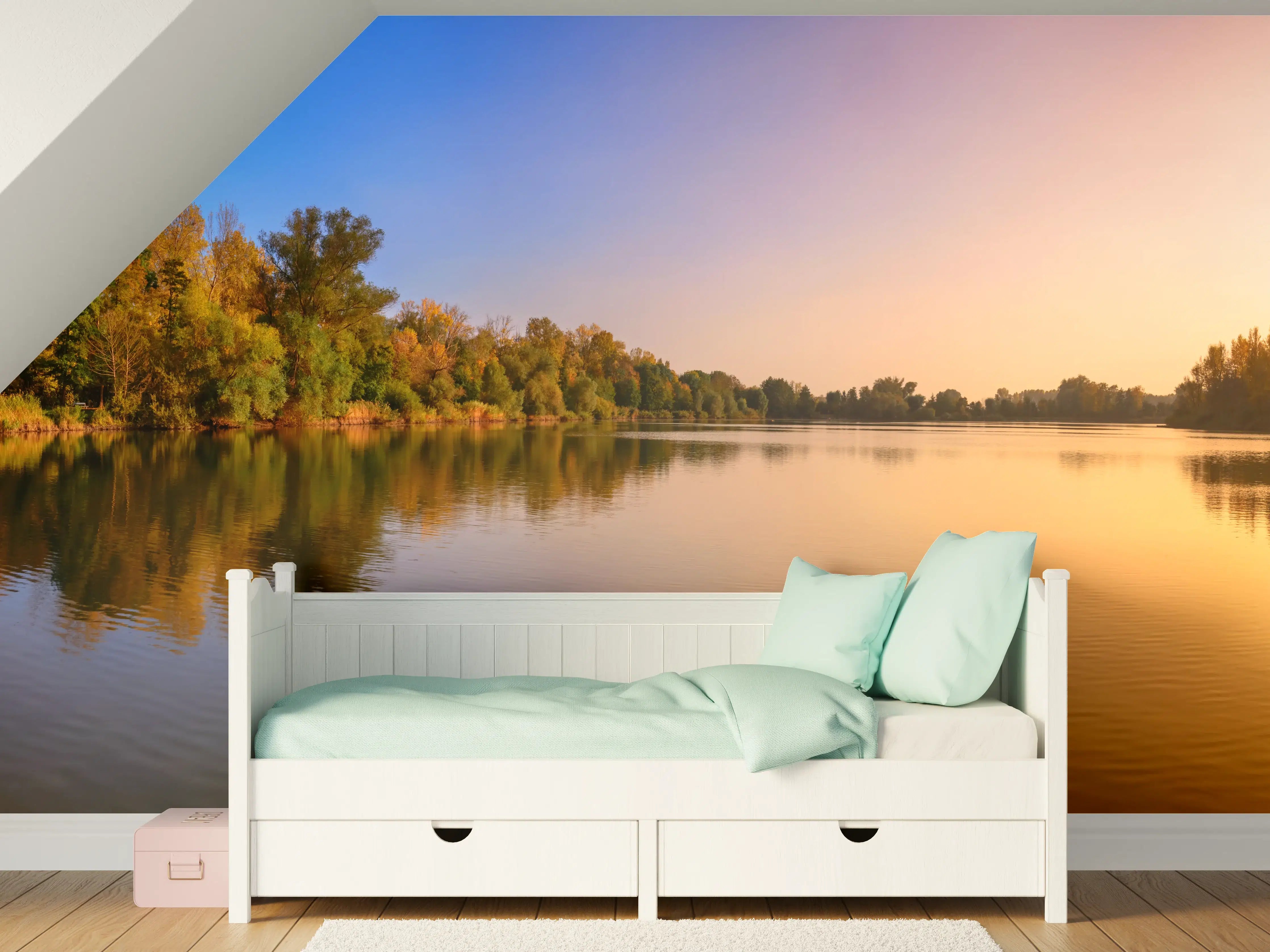 Kinderzimmer Wandgestaltung - Sonnenuntergang am See