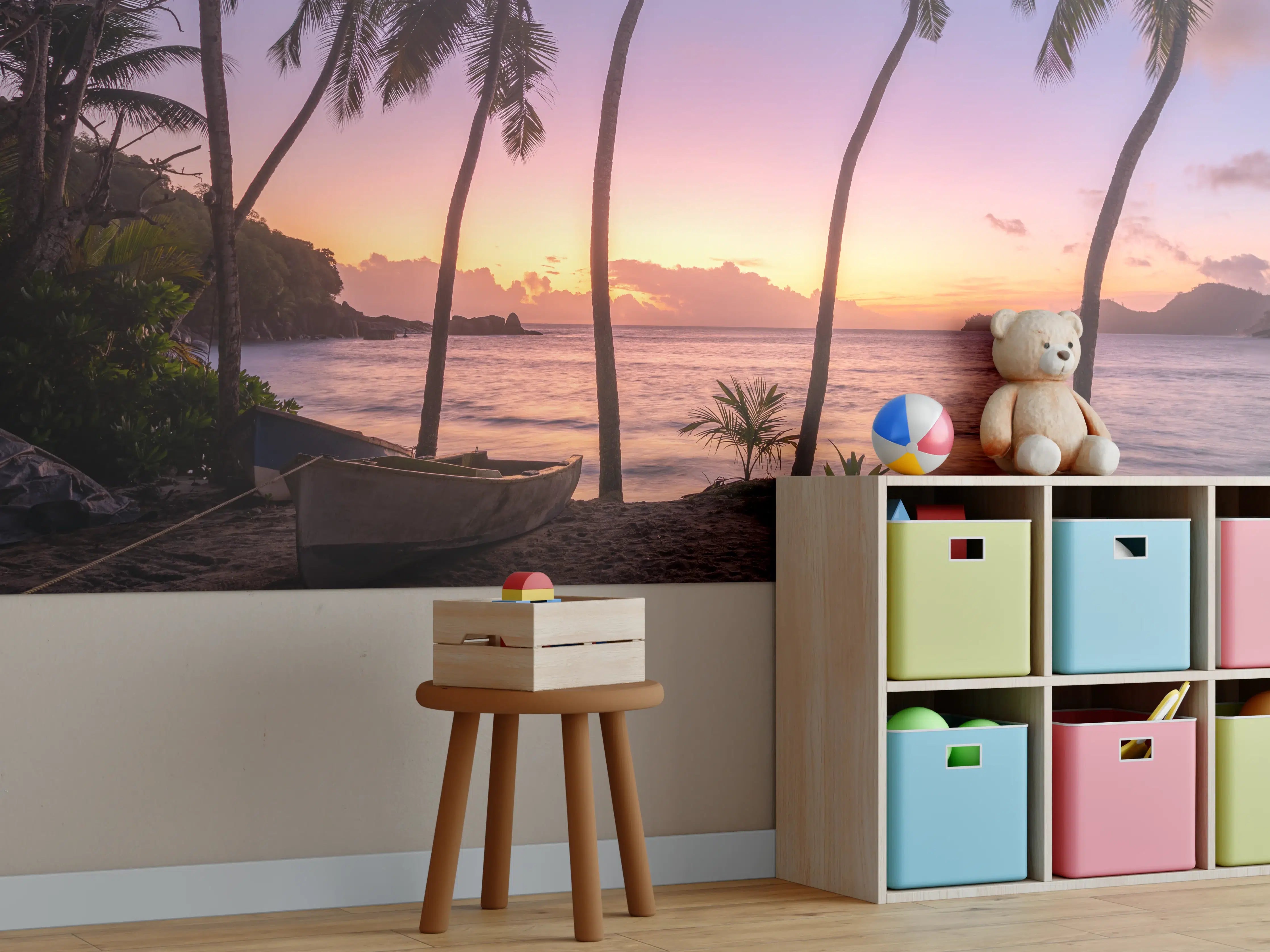 Kinderzimmer Wandgestaltung - Sonnenuntergang am Strand Anse Takamaka