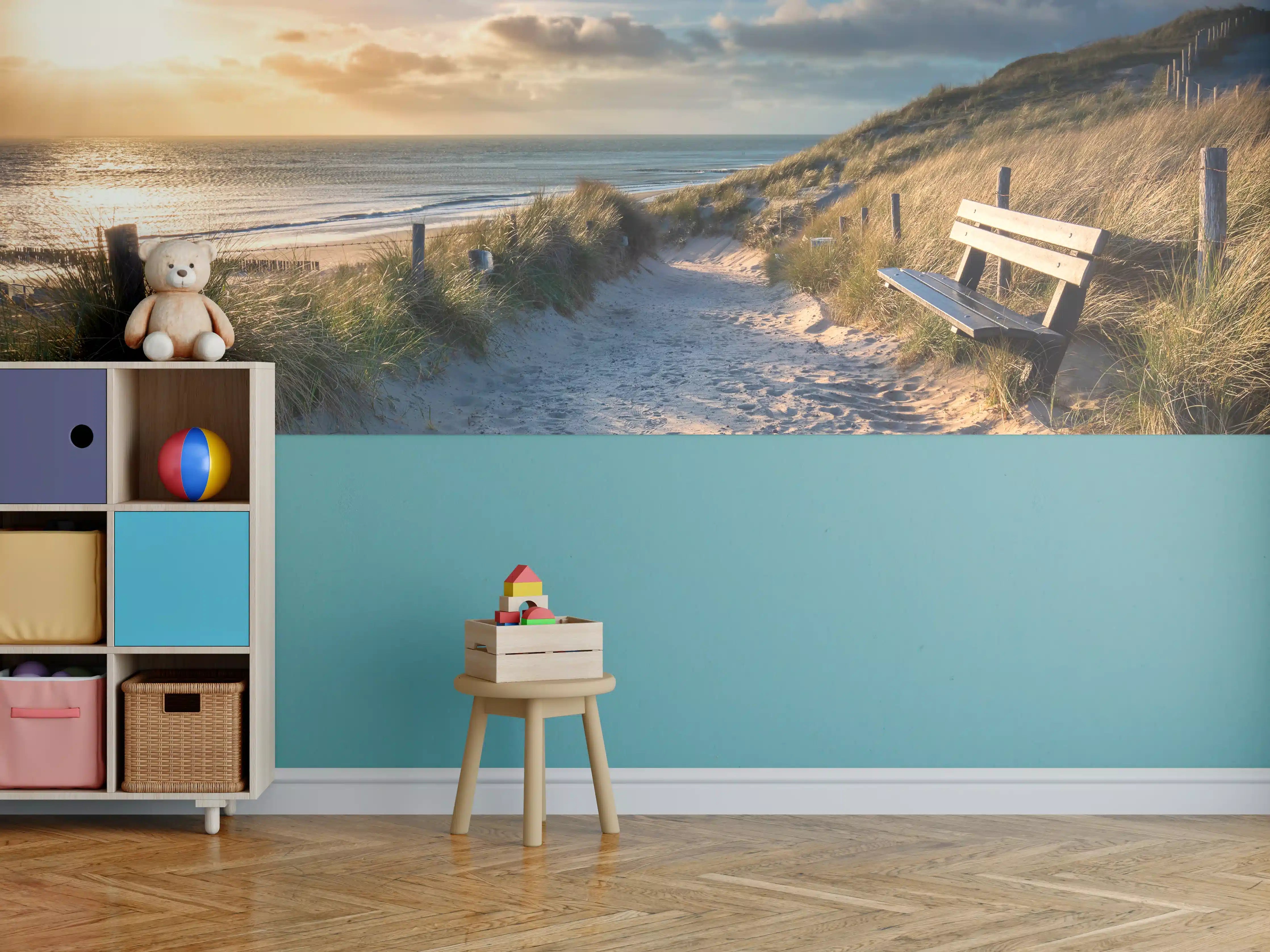 Kinderzimmer Wandgestaltung - Sonnenuntergang am Strand mit Sandweg