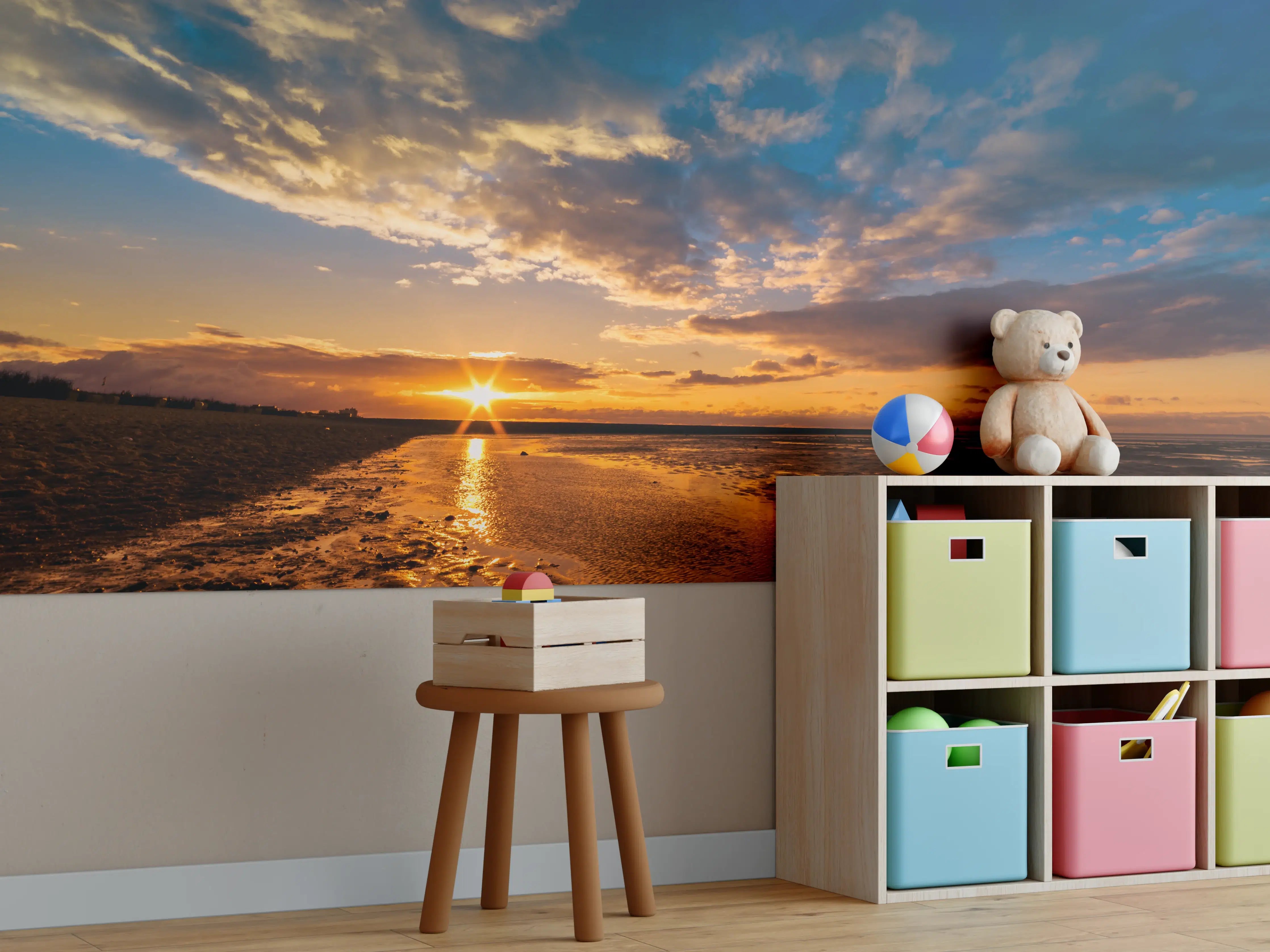 Kinderzimmer Wandgestaltung - Sonnenuntergang an der Nordsee