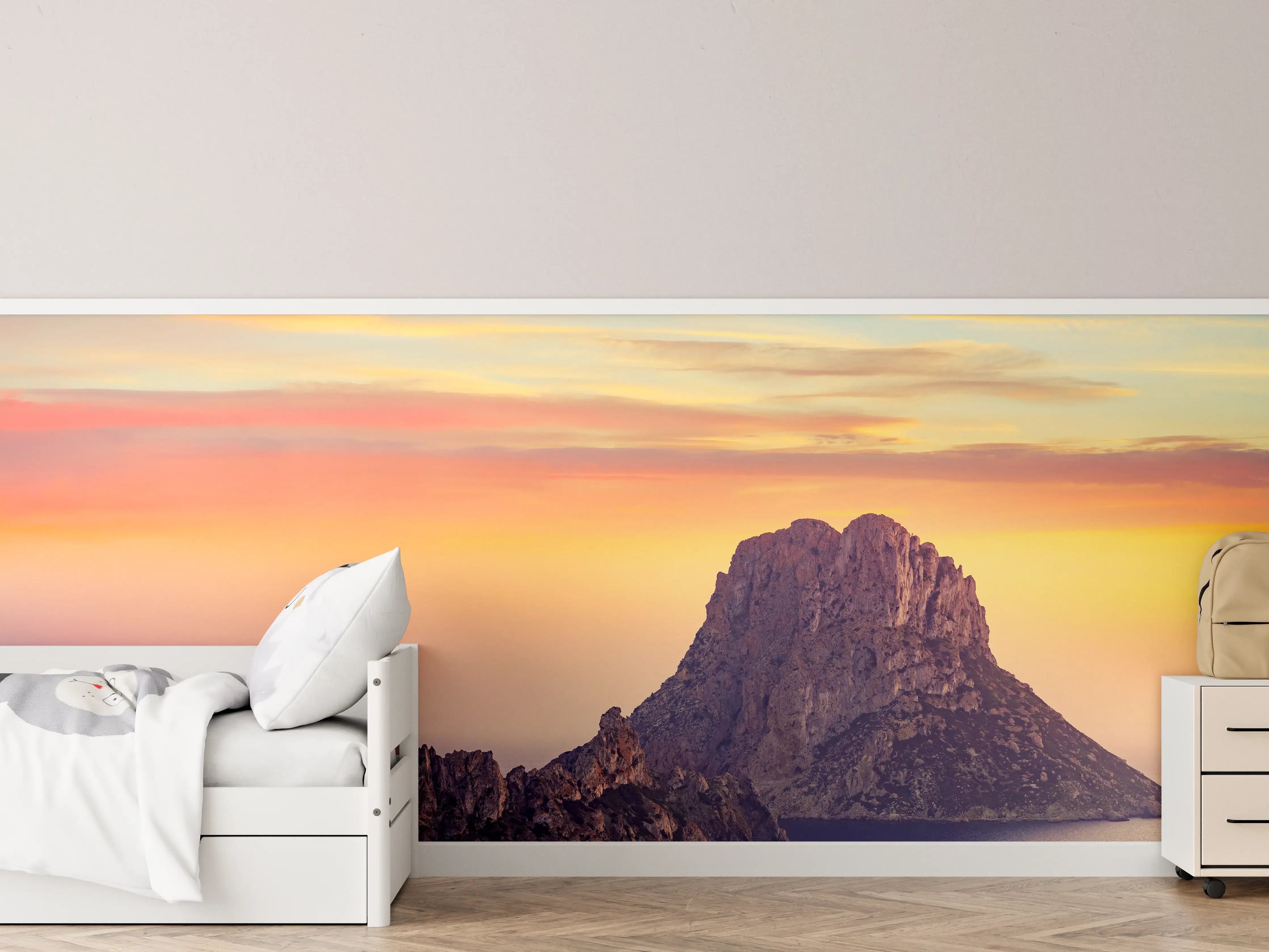 Kinderzimmer Wandgestaltung - Sonnenuntergang auf der Insel Es Vedra auf den Balearen