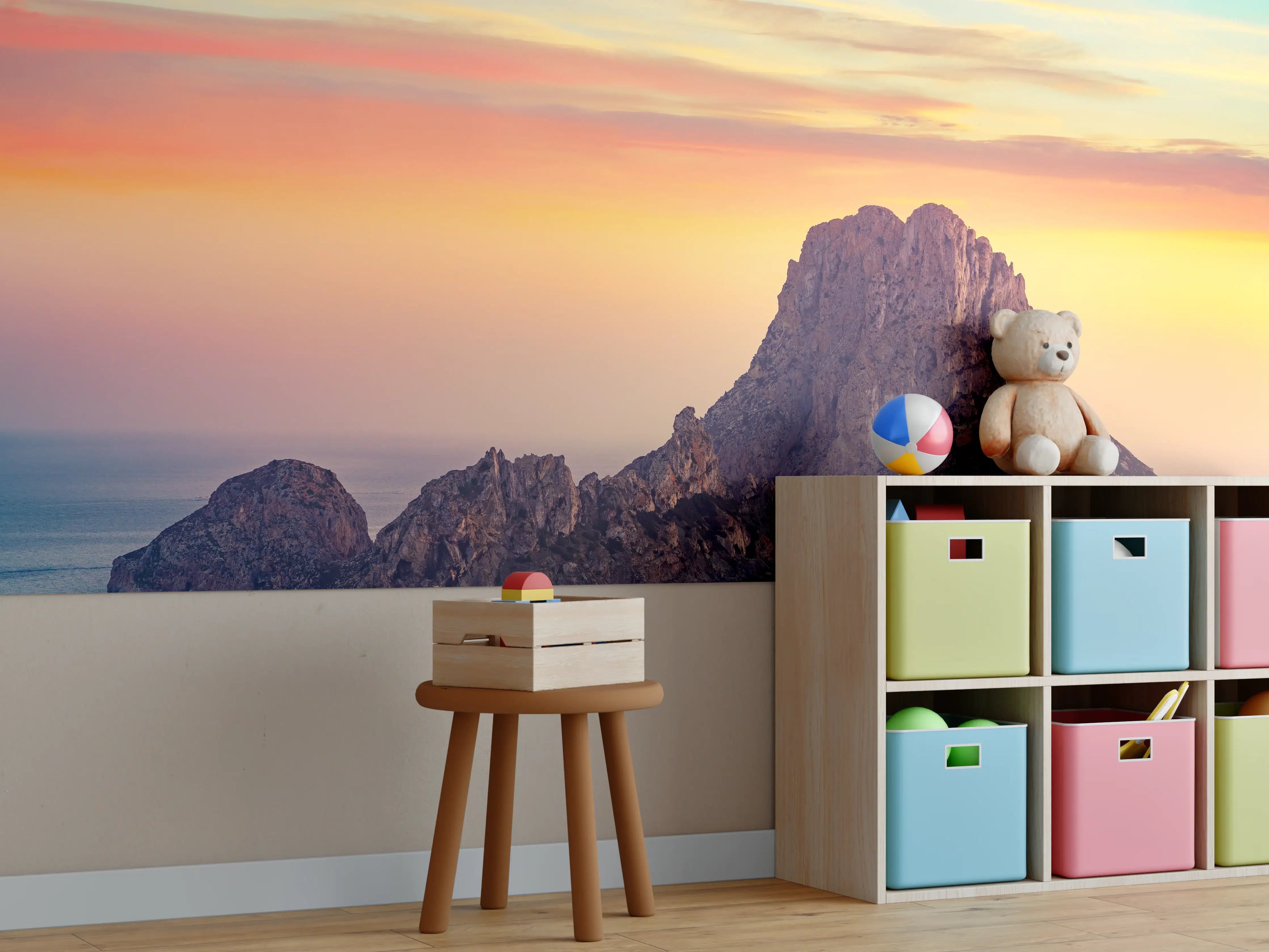 Kinderzimmer Wandgestaltung - Sonnenuntergang auf der Insel Es Vedra auf den Balearen
