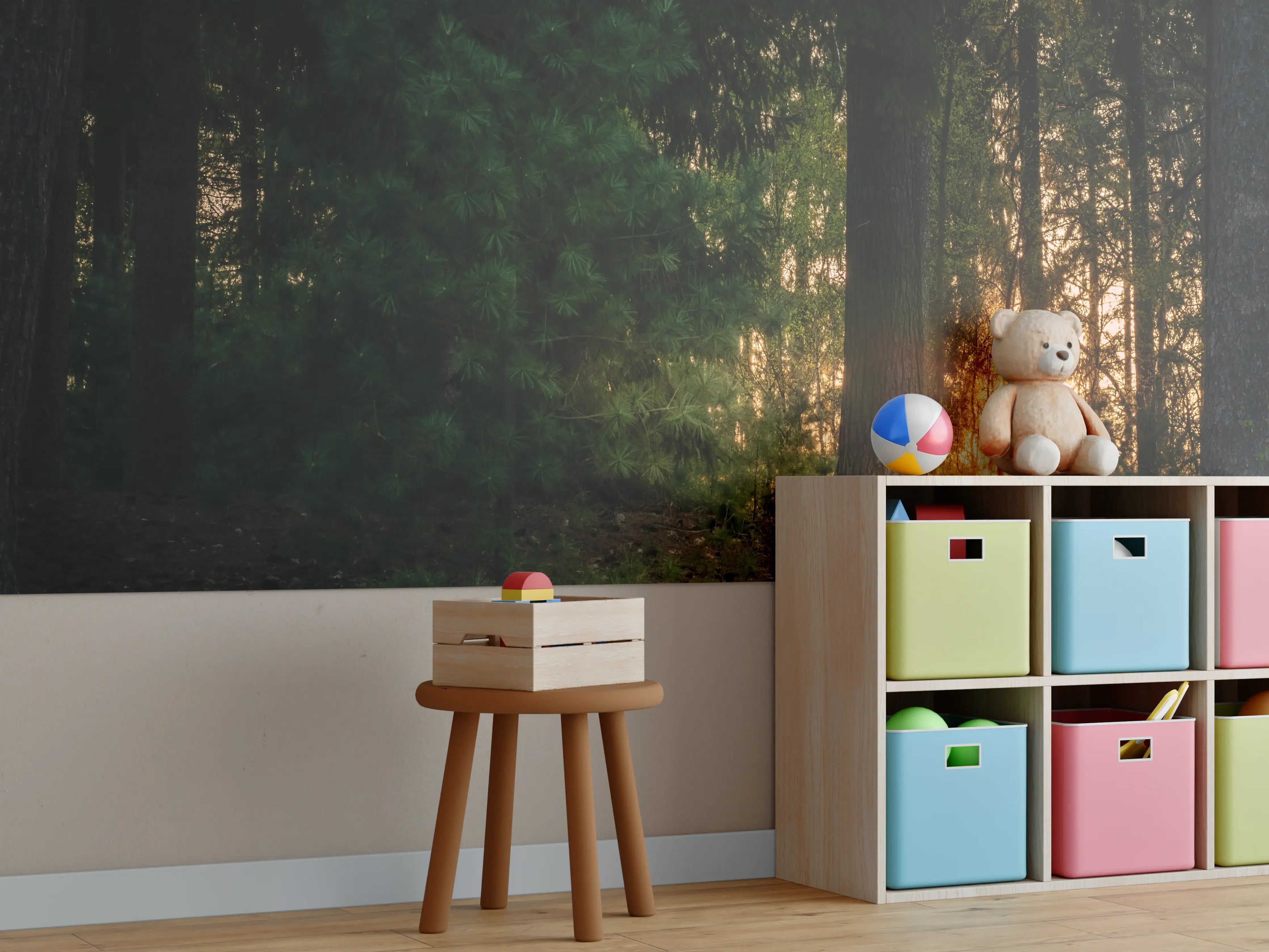 Kinderzimmer Wandgestaltung - Sonnenuntergang im Wald - Lüneburger Heide