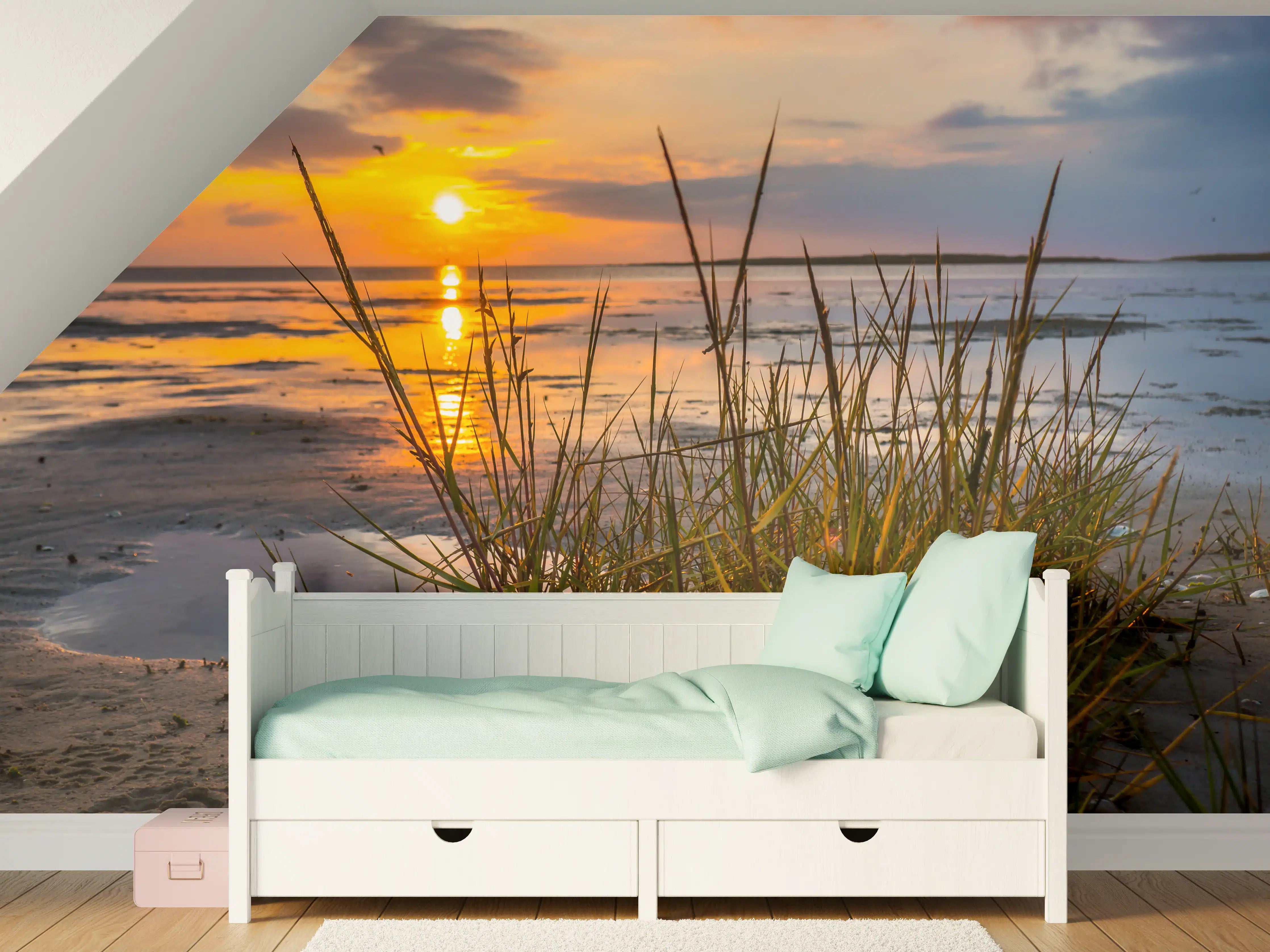 Kinderzimmer Wandgestaltung - Sonnenuntergang im Wattenmeer an der Nordsee