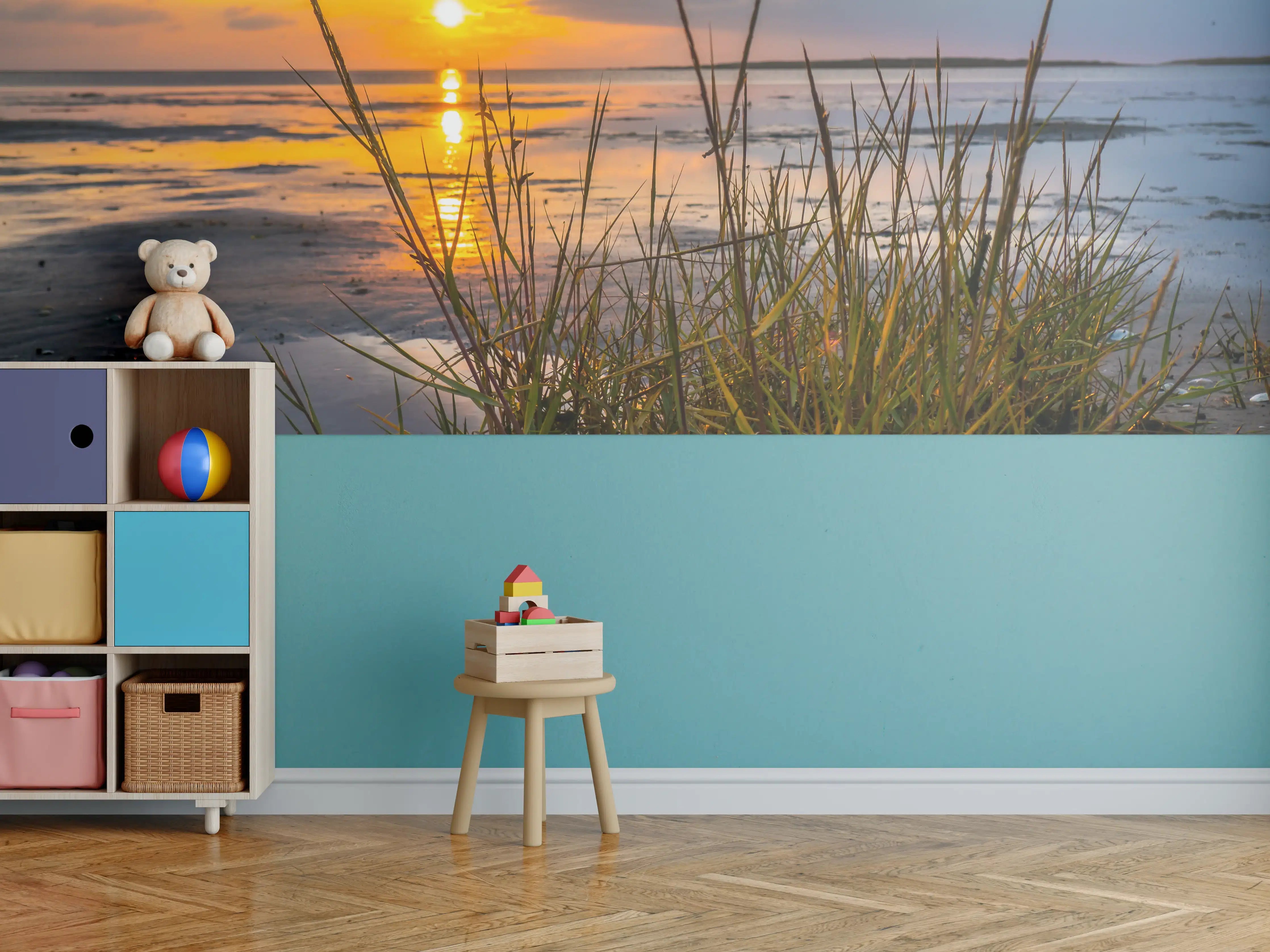 Kinderzimmer Wandgestaltung - Sonnenuntergang im Wattenmeer an der Nordsee