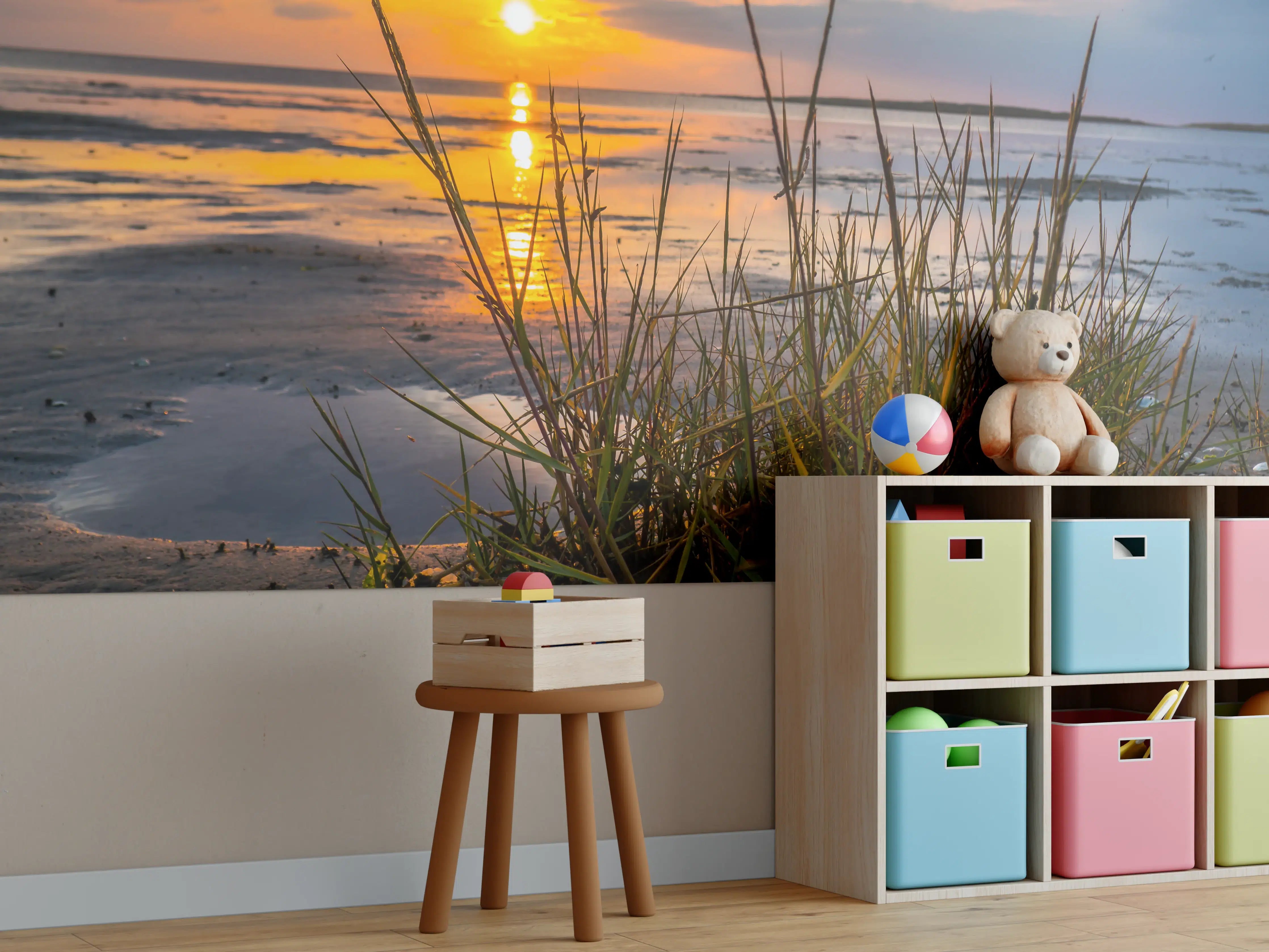 Kinderzimmer Wandgestaltung - Sonnenuntergang im Wattenmeer an der Nordsee