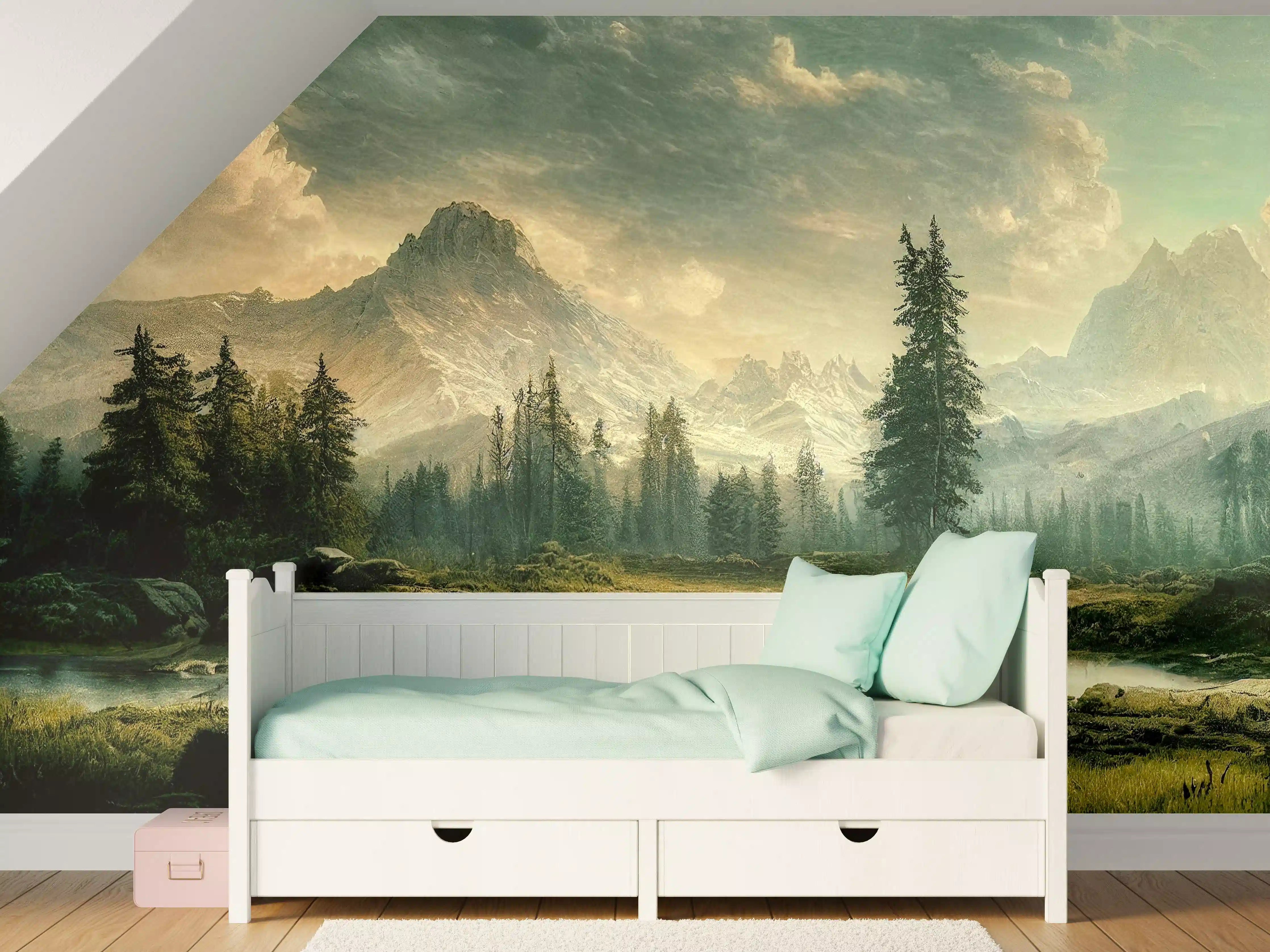 Kinderzimmer Wandgestaltung - Sonnenuntergang in den Bergen