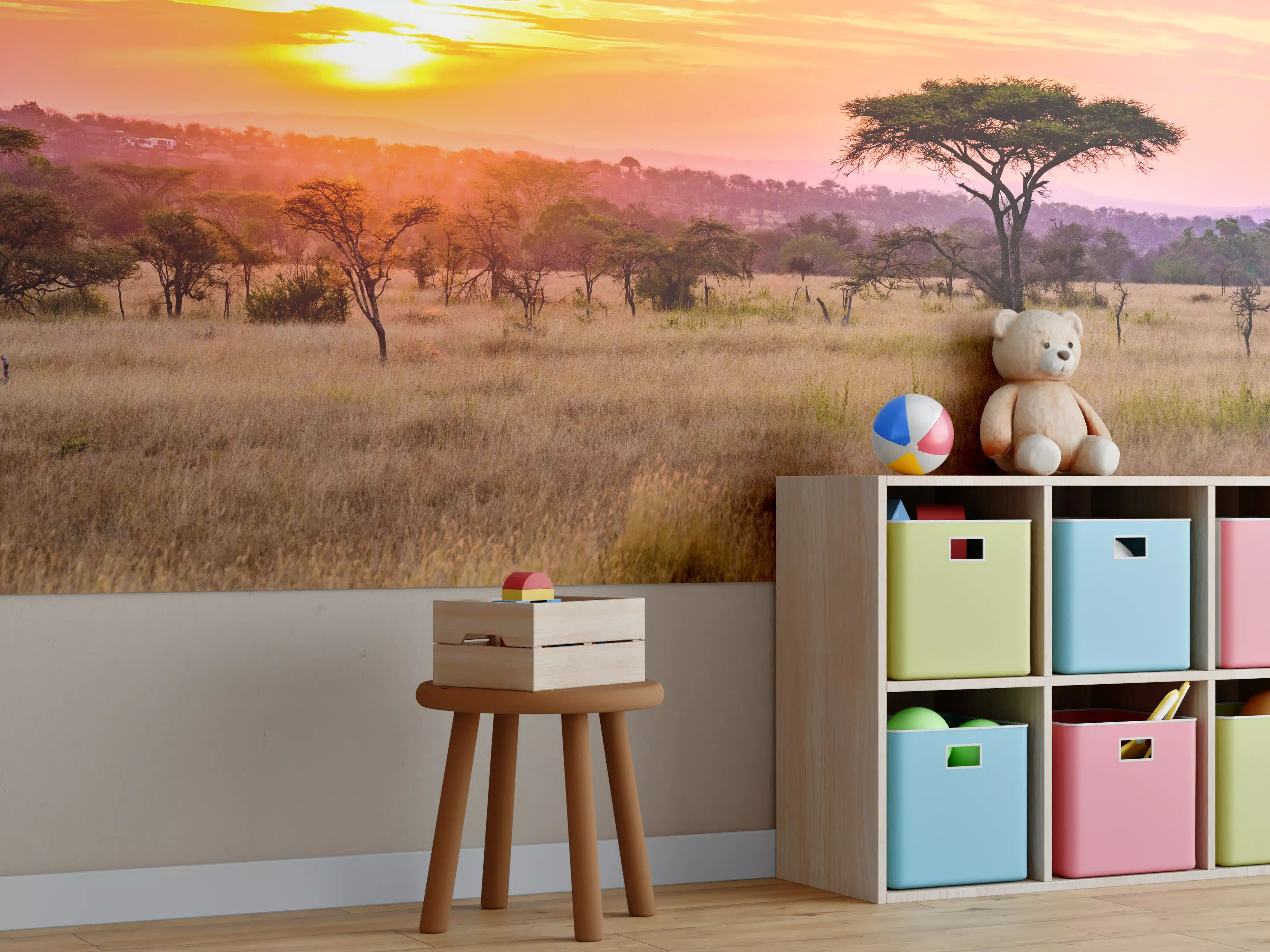 Kinderzimmer Wandgestaltung - Sonnenuntergang in der Savanne Afrikas