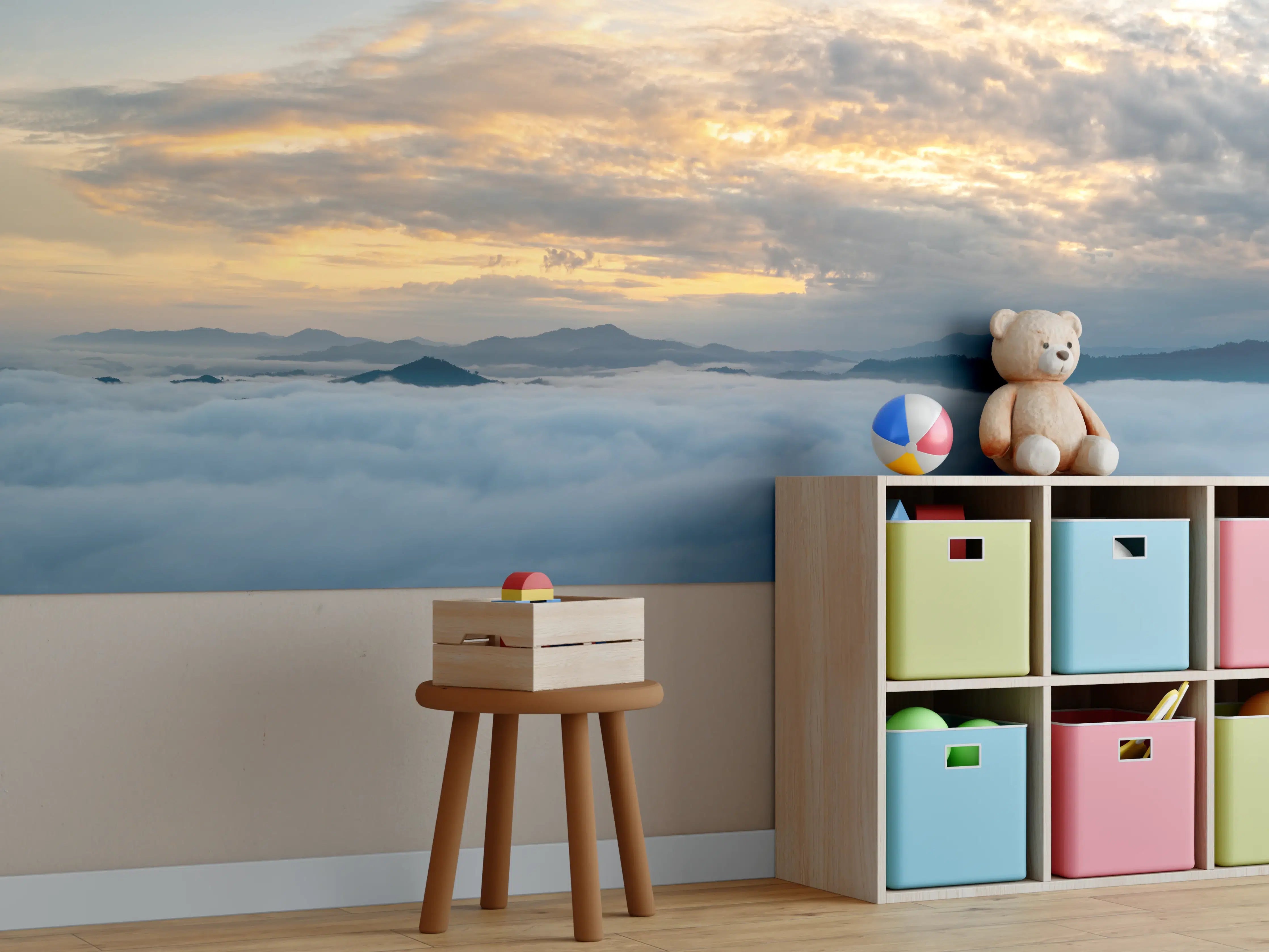 Kinderzimmer Wandgestaltung - Sonnenuntergang über Wolkenmeer