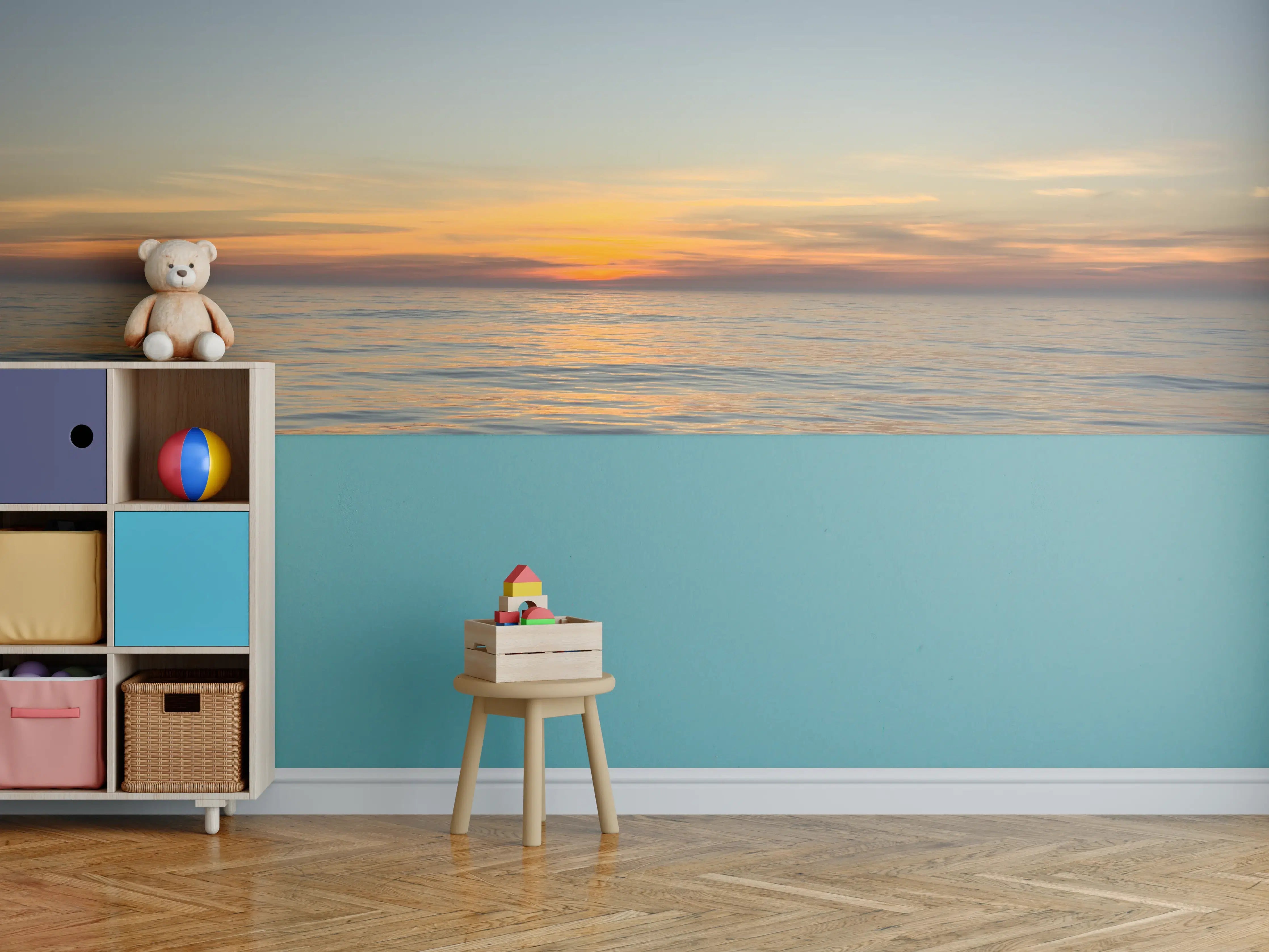 Kinderzimmer Wandgestaltung - Sonnenuntergang über ruhigem Meer