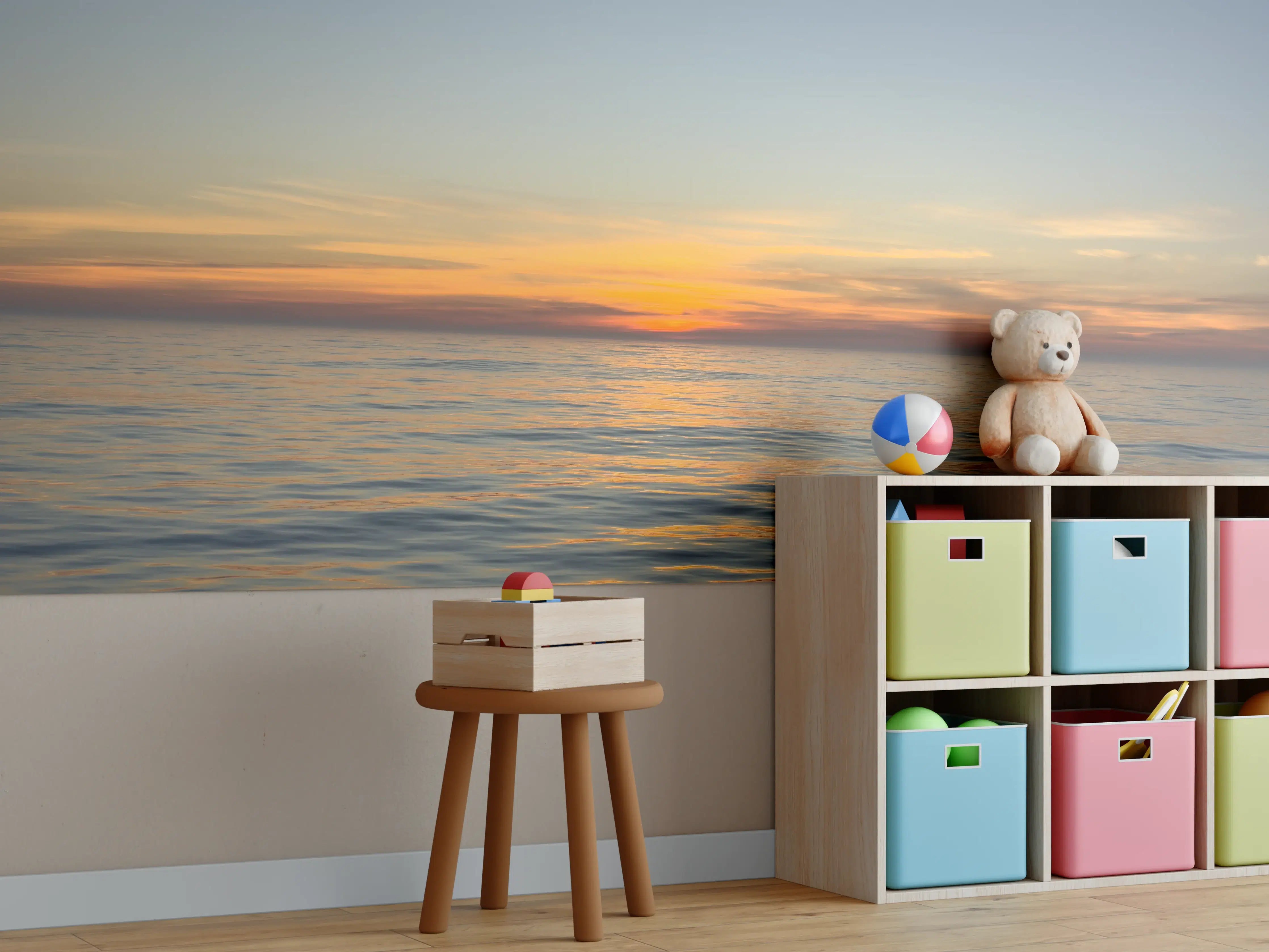 Kinderzimmer Wandgestaltung - Sonnenuntergang über ruhigem Meer