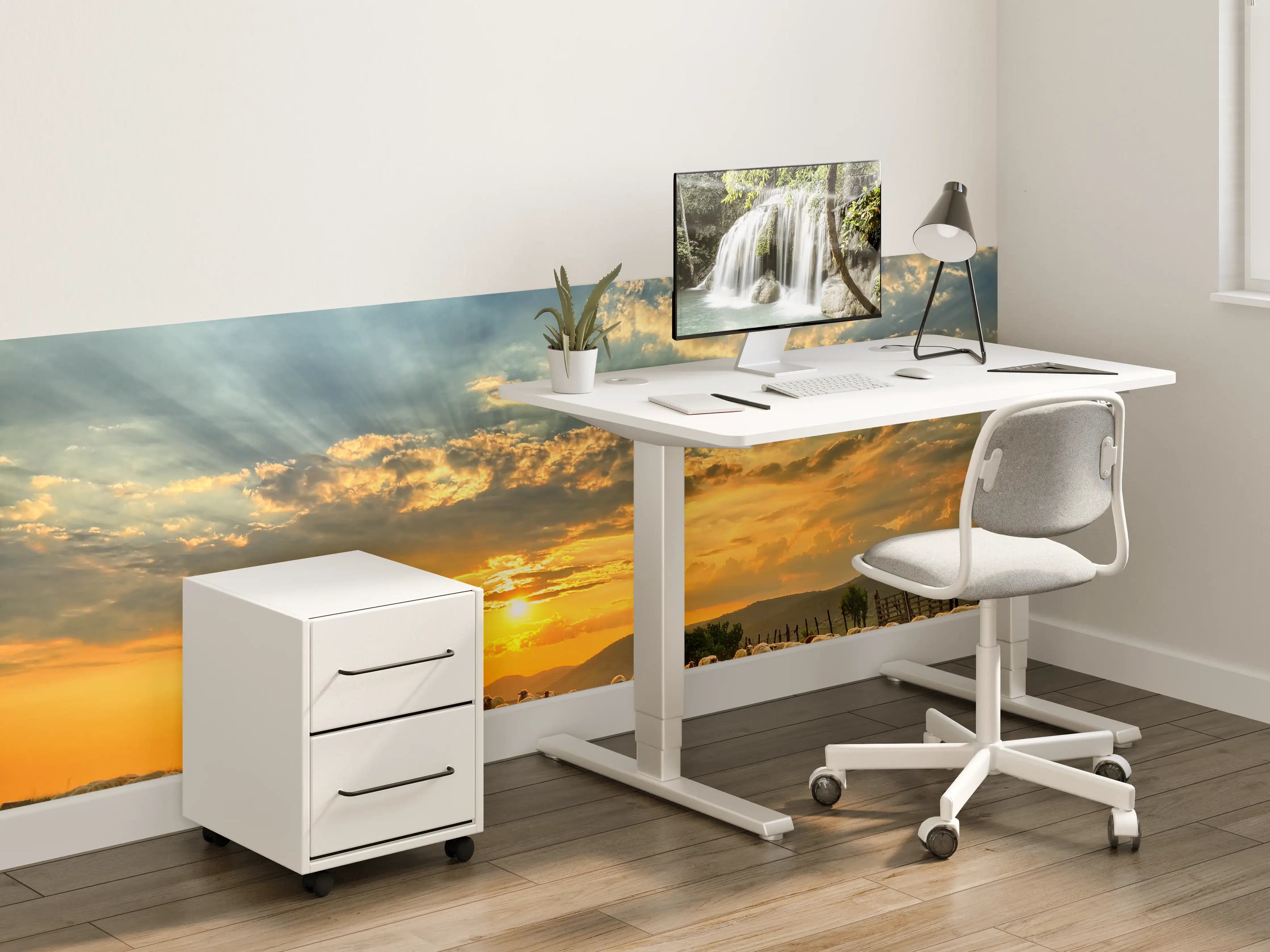 Kinderzimmer Wandgestaltung - Sonnenuntergang über weidenden Schafe