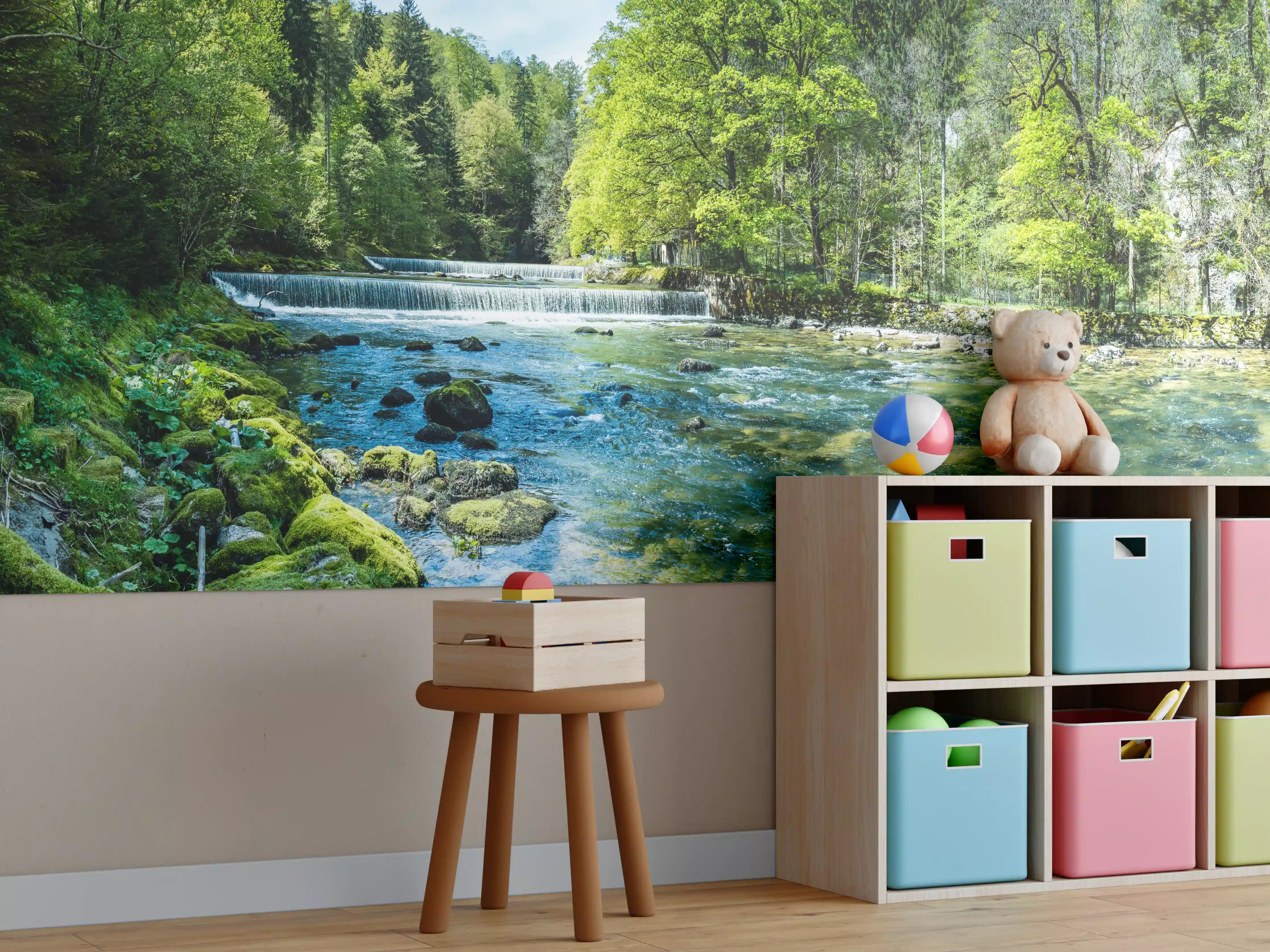 Kinderzimmer Wandgestaltung - Sonnige Flusslandschaft in der Schweiz