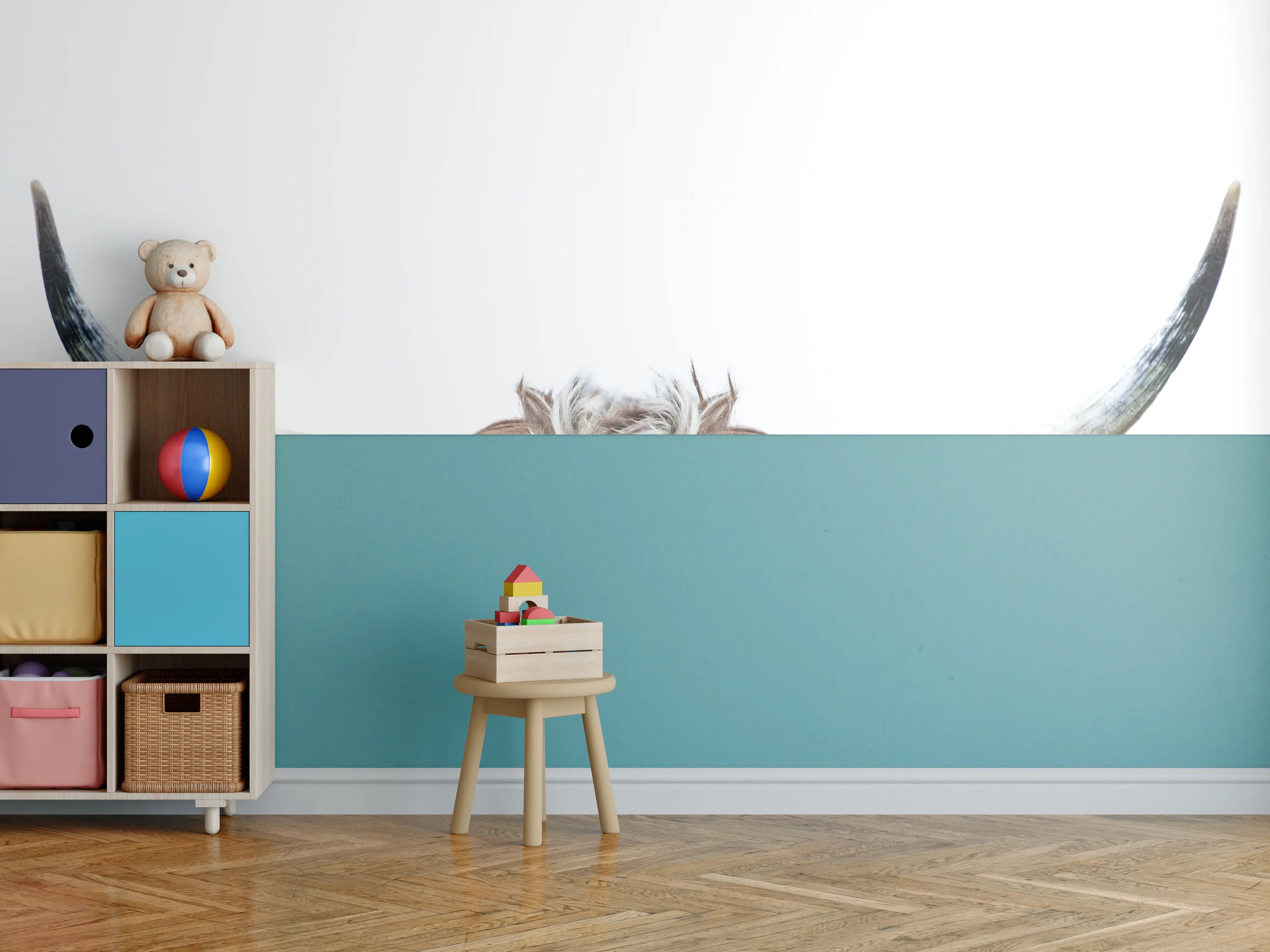 Kinderzimmer Wandgestaltung - Spähende Longhorn-Kuh