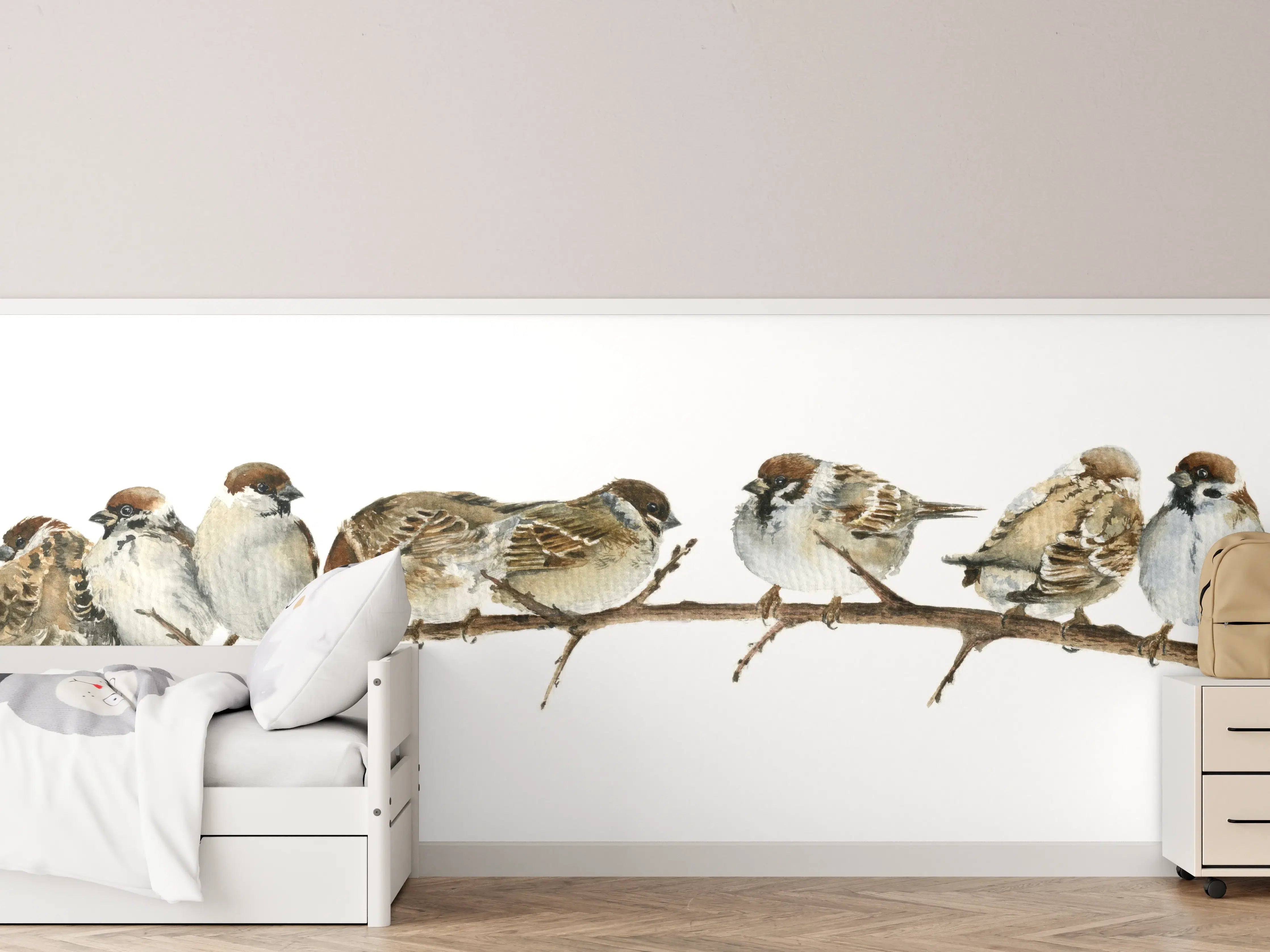 Kinderzimmer Wandgestaltung - Spatzen auf einem Zweig