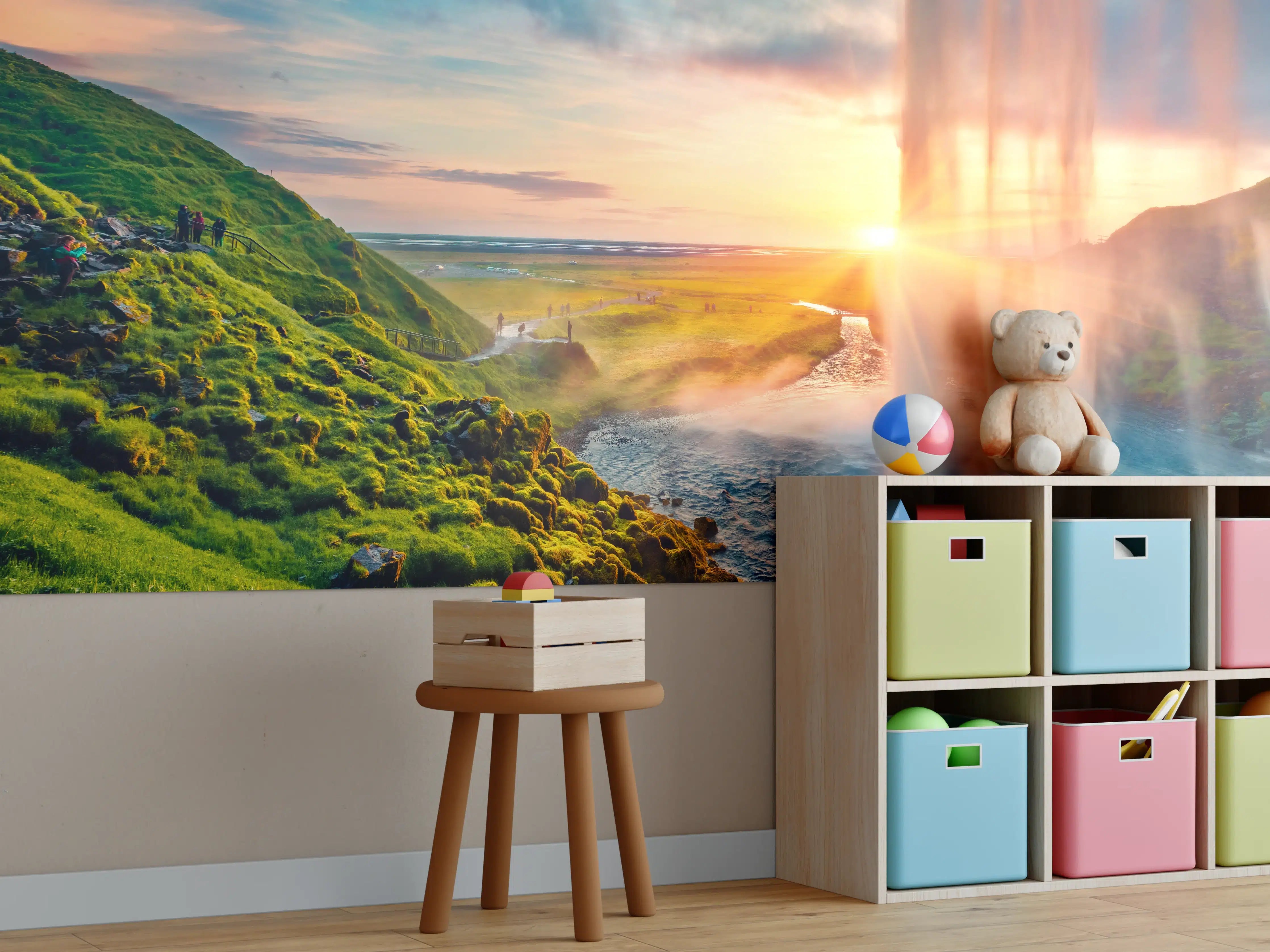 Kinderzimmer Wandgestaltung - Spektakulärer Sonnenuntergang am Wasserfall Seljalandsfoss