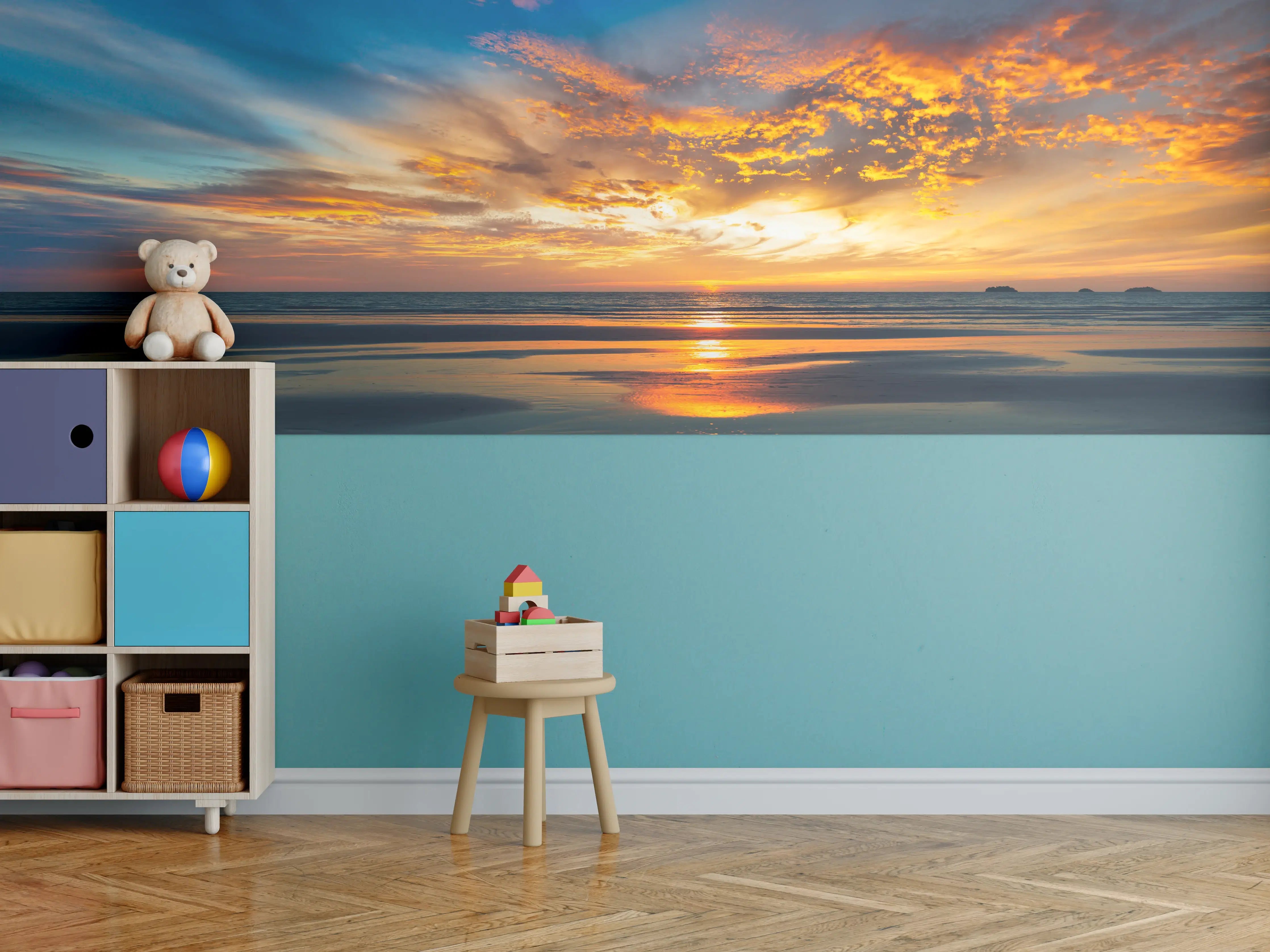 Kinderzimmer Wandgestaltung - Spektakuläres Sonnenuntergangsbild am Strand