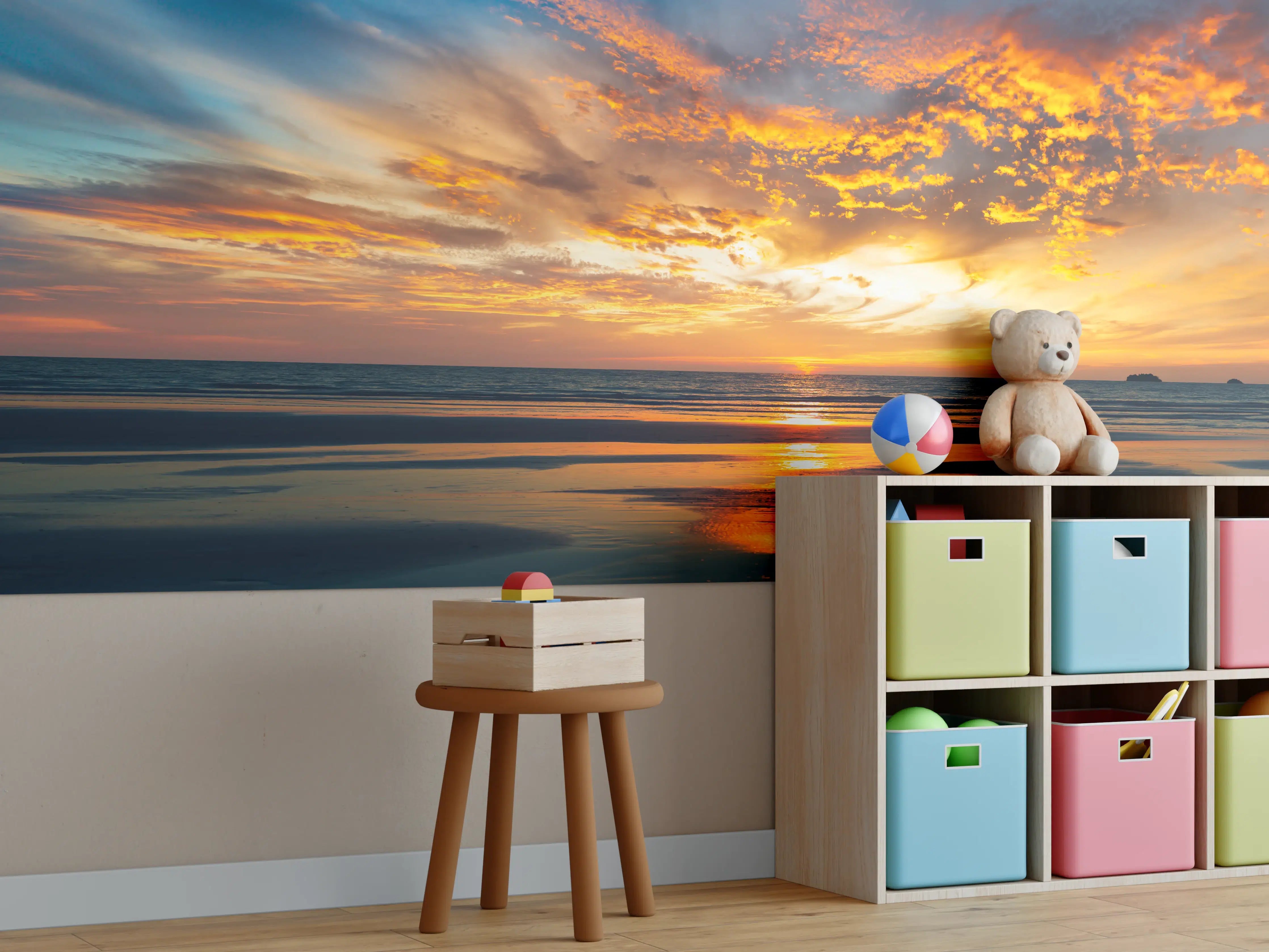 Kinderzimmer Wandgestaltung - Spektakuläres Sonnenuntergangsbild am Strand