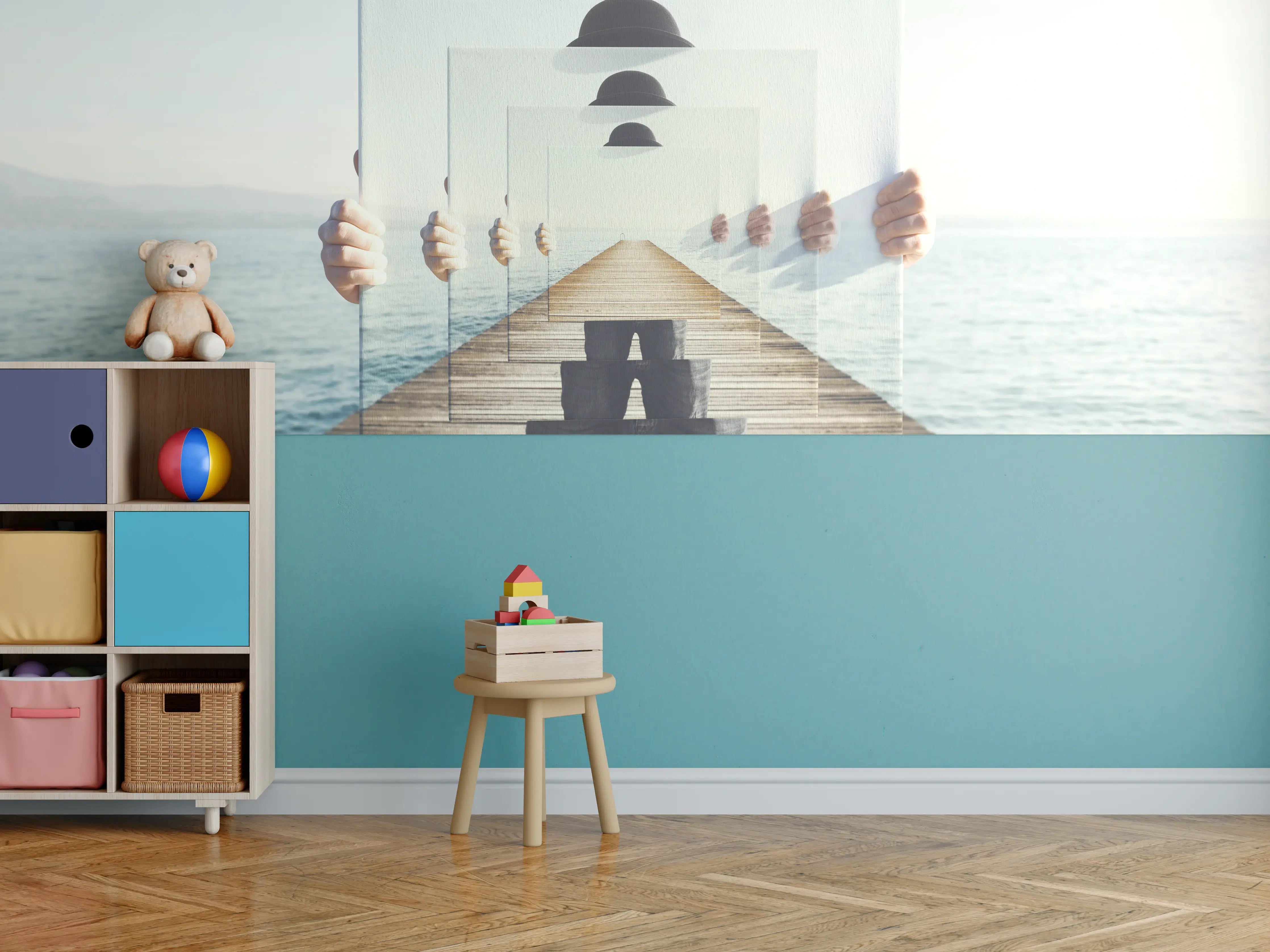 Kinderzimmer Wandgestaltung - Spiegel-Illusion auf einem Meeres-Steg