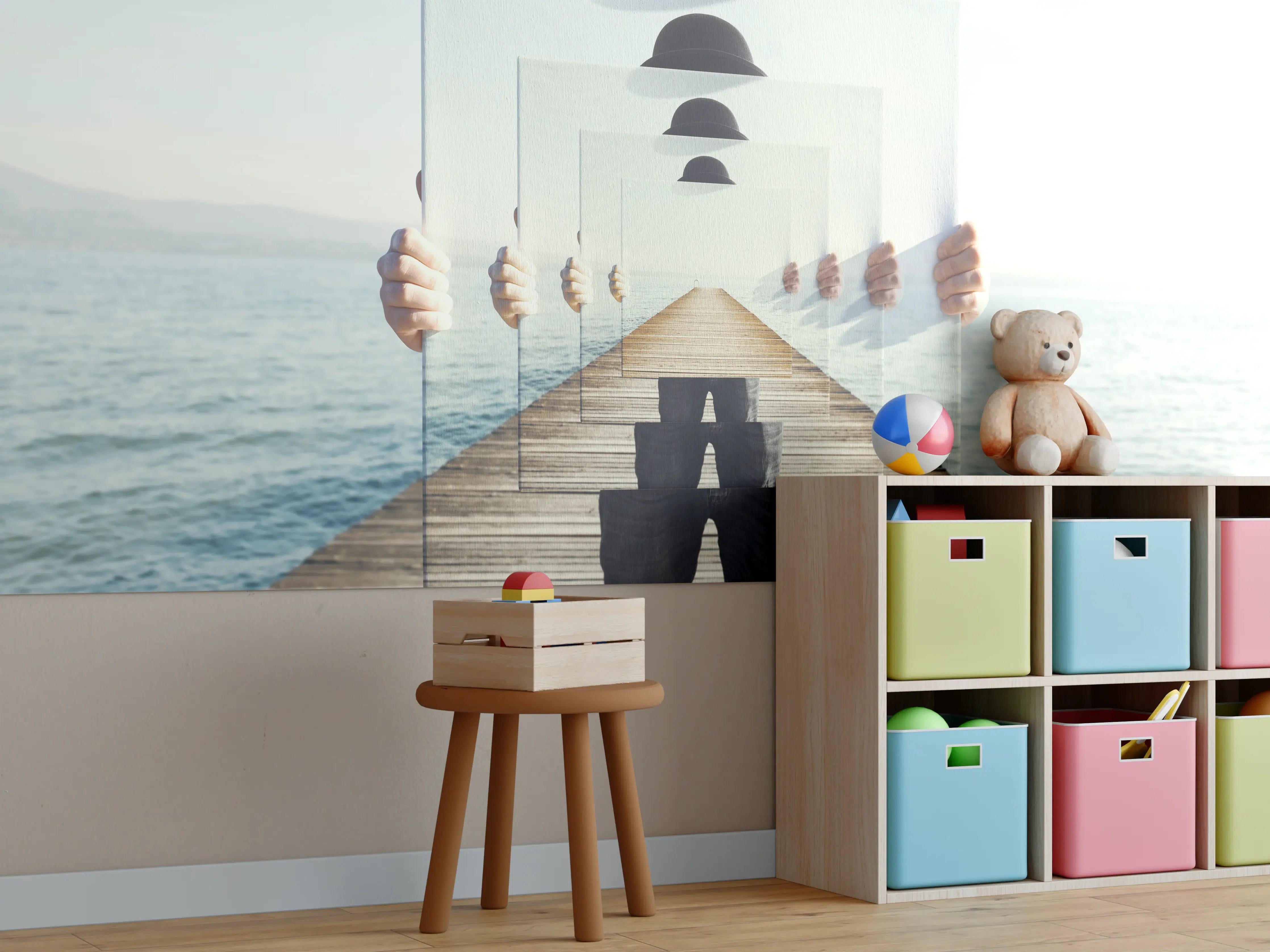 Kinderzimmer Wandgestaltung - Spiegel-Illusion auf einem Meeres-Steg