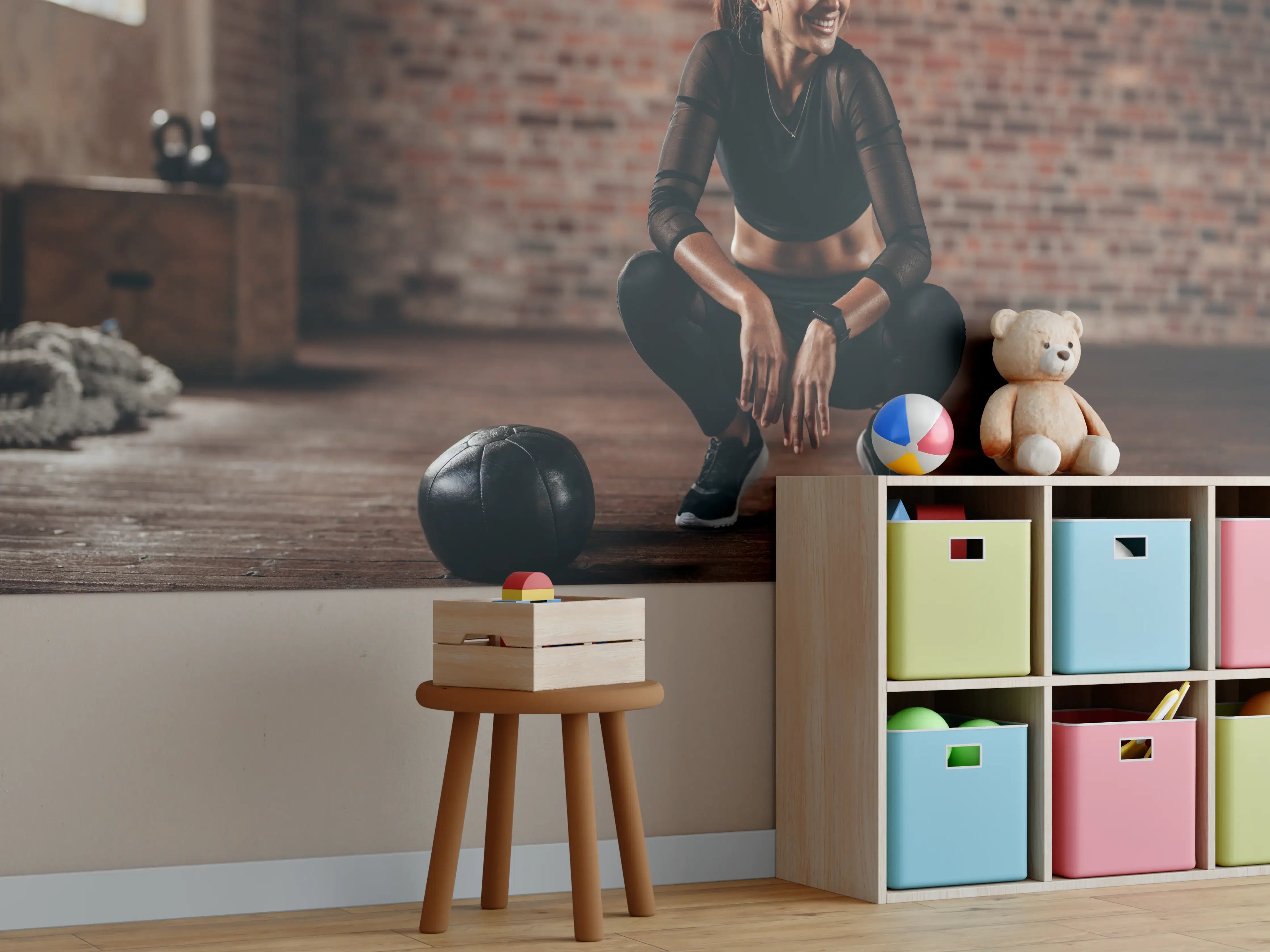 Kinderzimmer Wandgestaltung - Sportlerin in der Hocke