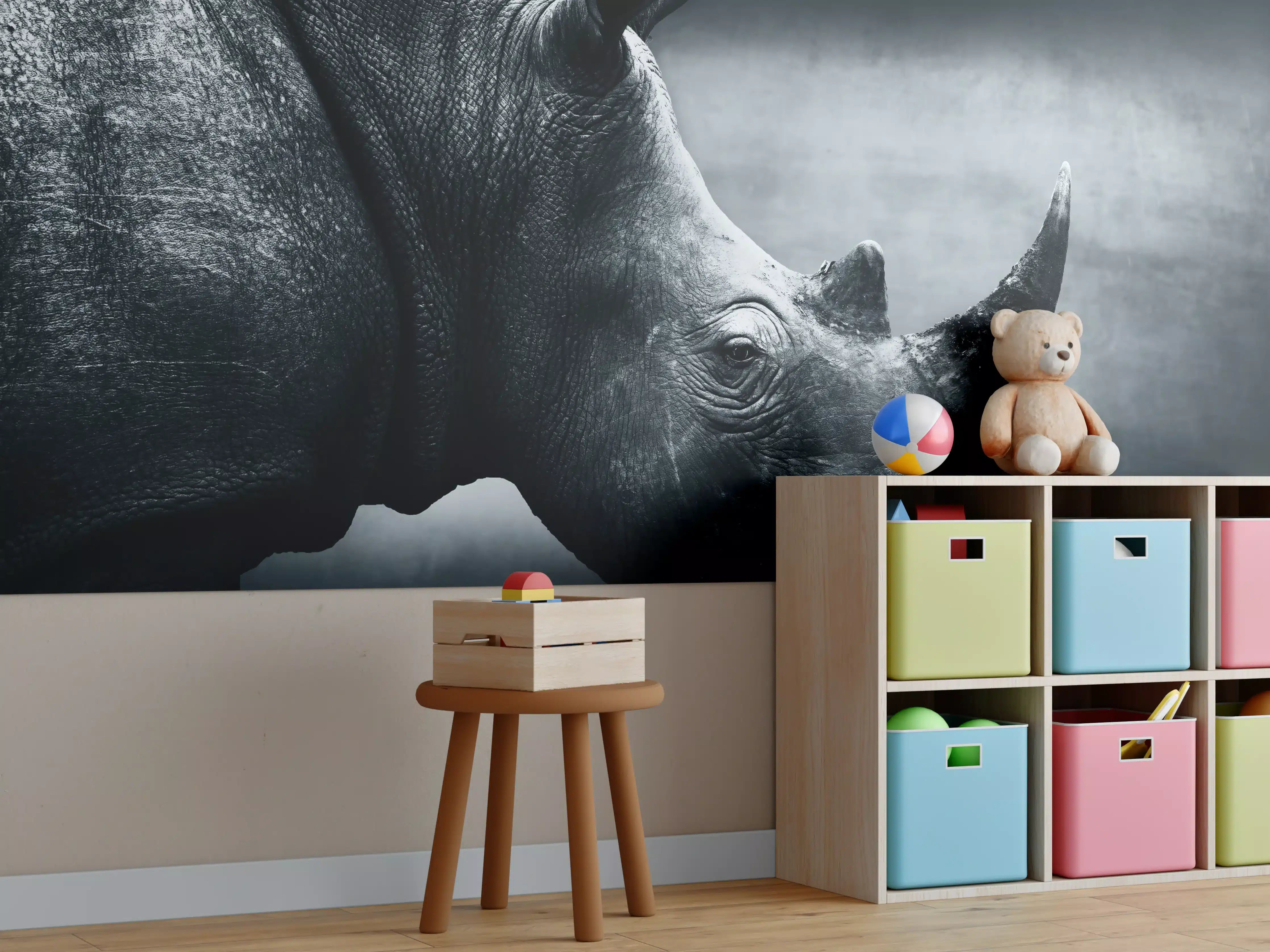 Kinderzimmer Wandgestaltung - Starker Rhinozeros-Silhouetten-Effekt