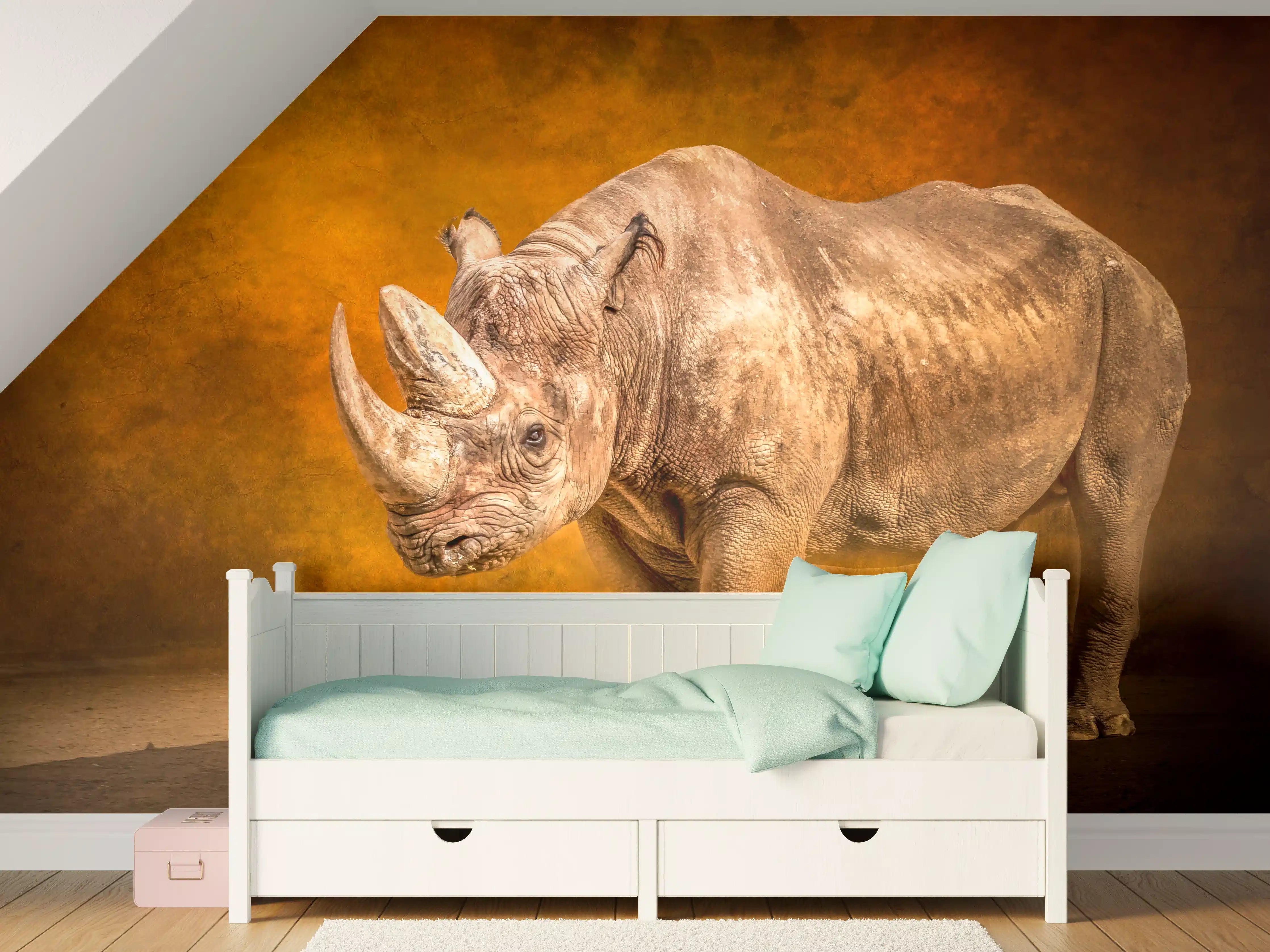 Kinderzimmer Wandgestaltung - Starker Rhinozeros mit kraftvoller Präsenz