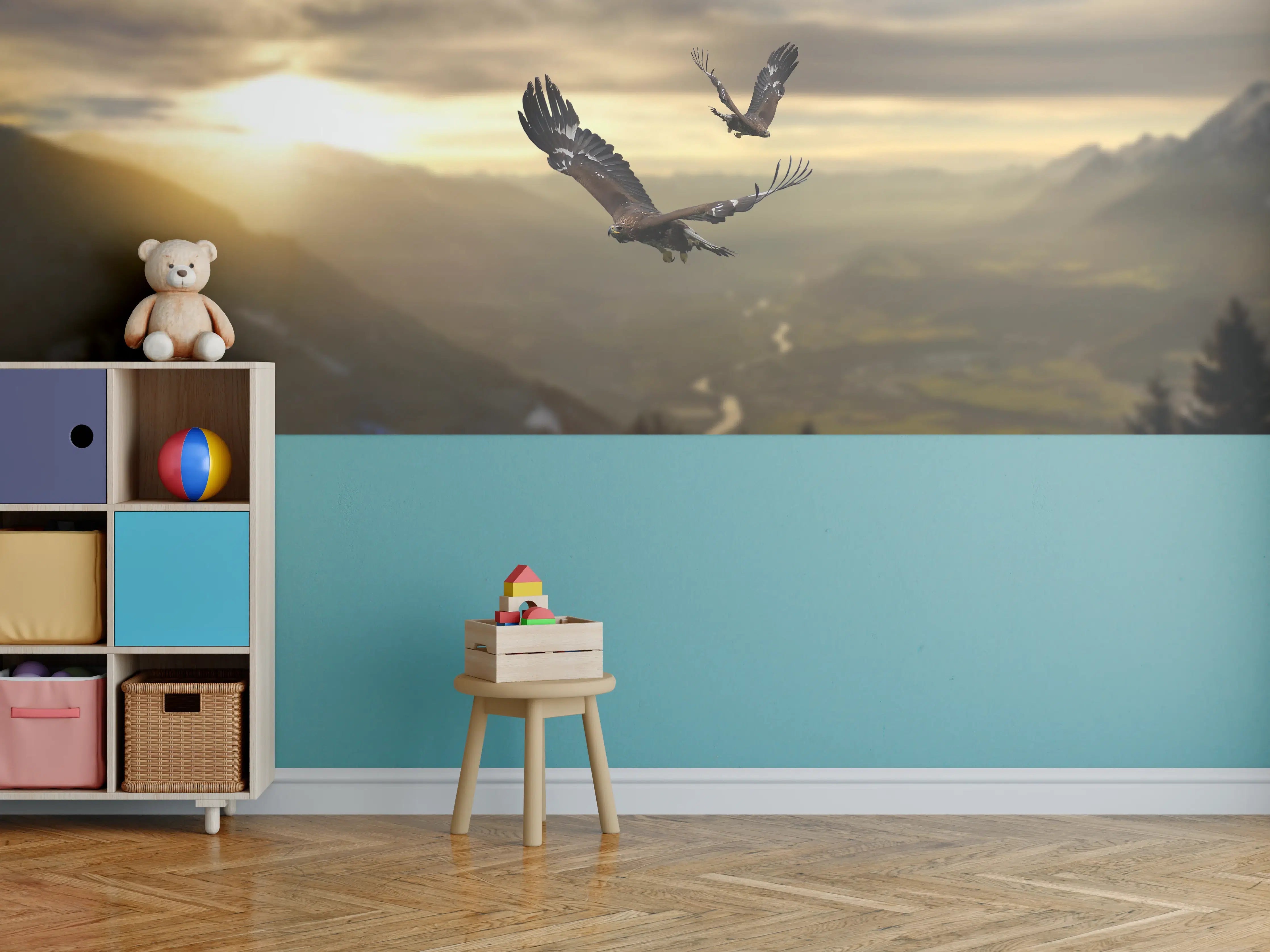 Kinderzimmer Wandgestaltung - Steinadler an den Alpen