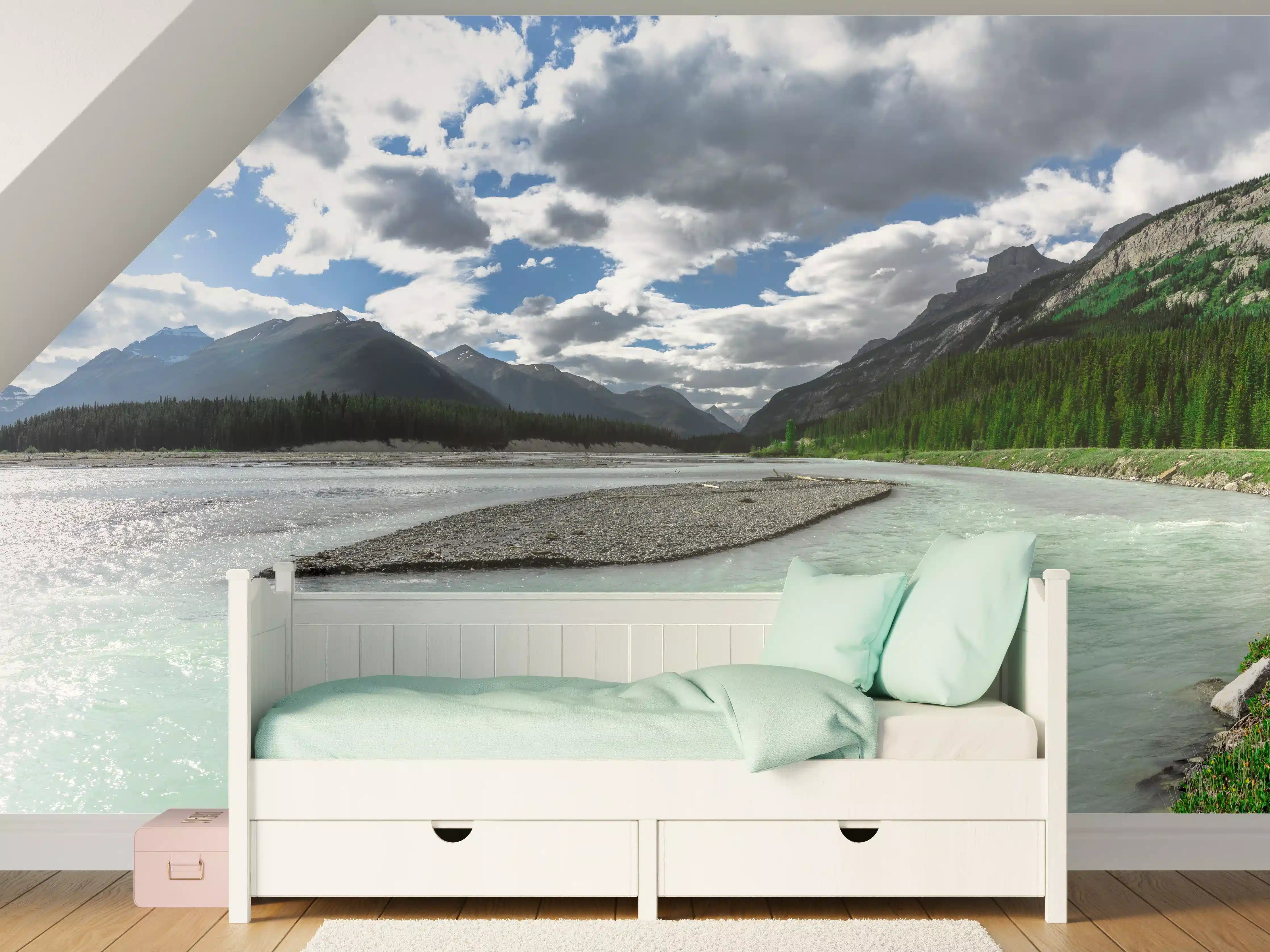Kinderzimmer Wandgestaltung - Steinlandschaft auf dem Wasser in Banff