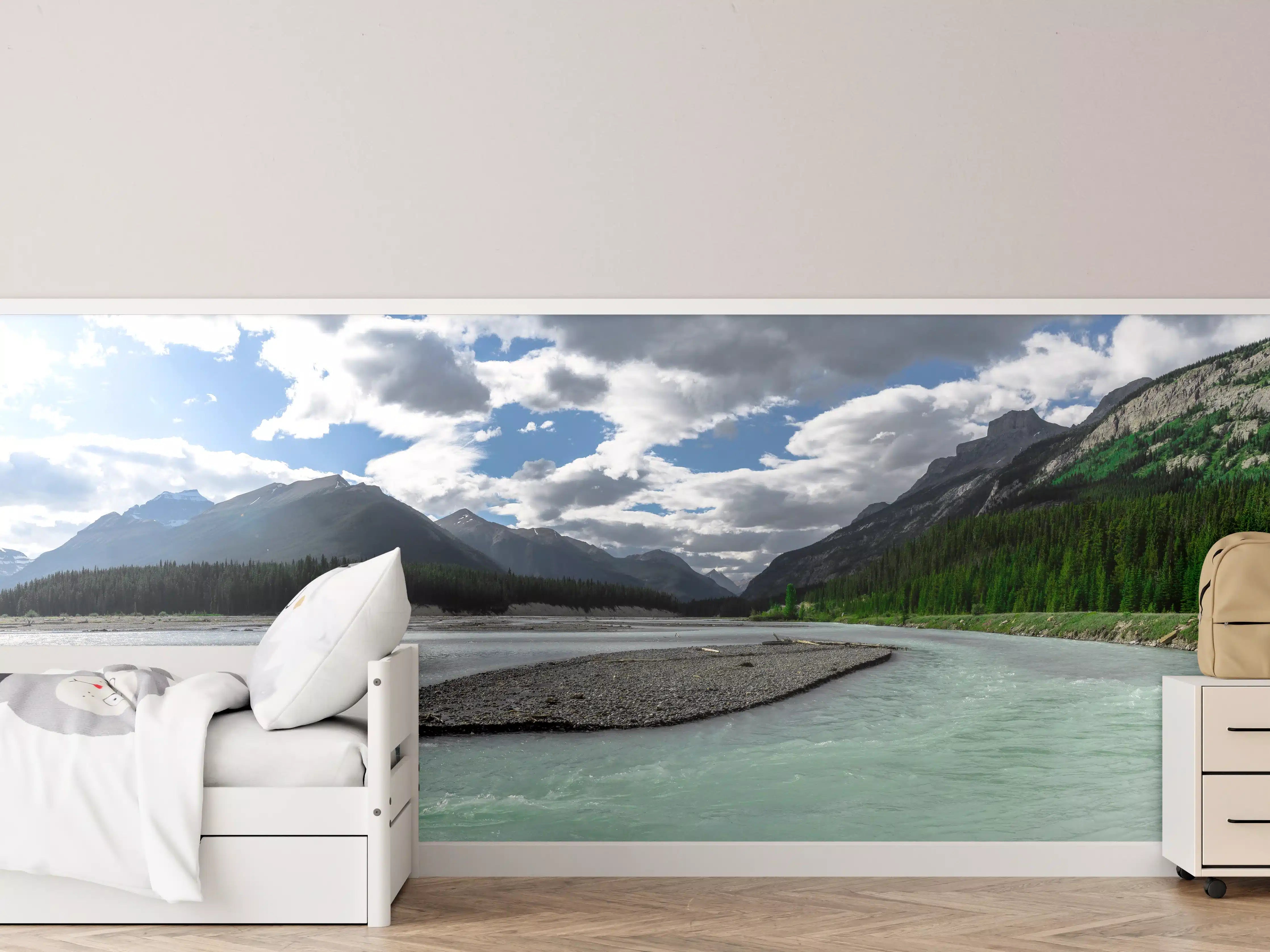 Kinderzimmer Wandgestaltung - Steinlandschaft auf dem Wasser in Banff