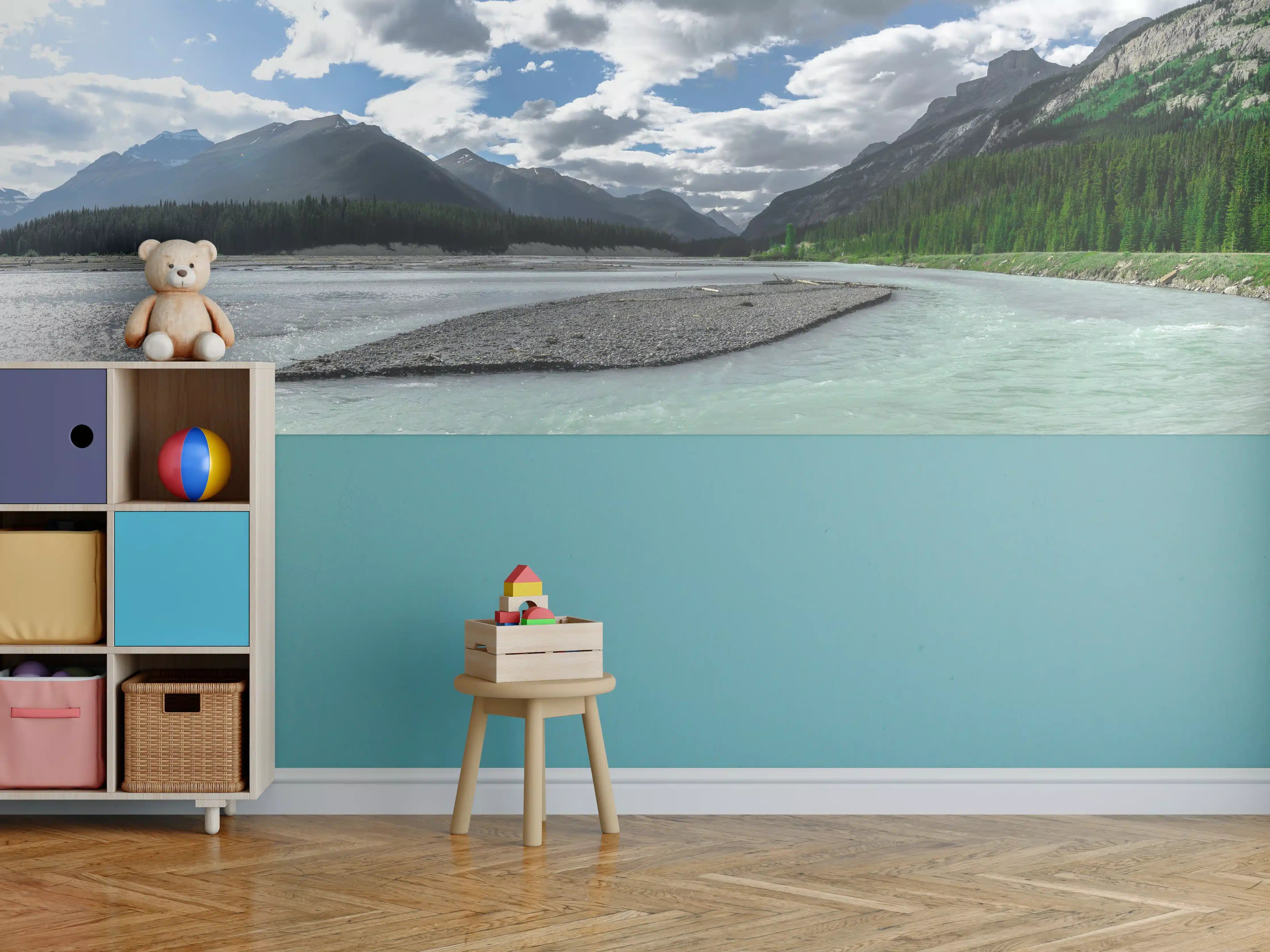 Kinderzimmer Wandgestaltung - Steinlandschaft auf dem Wasser in Banff