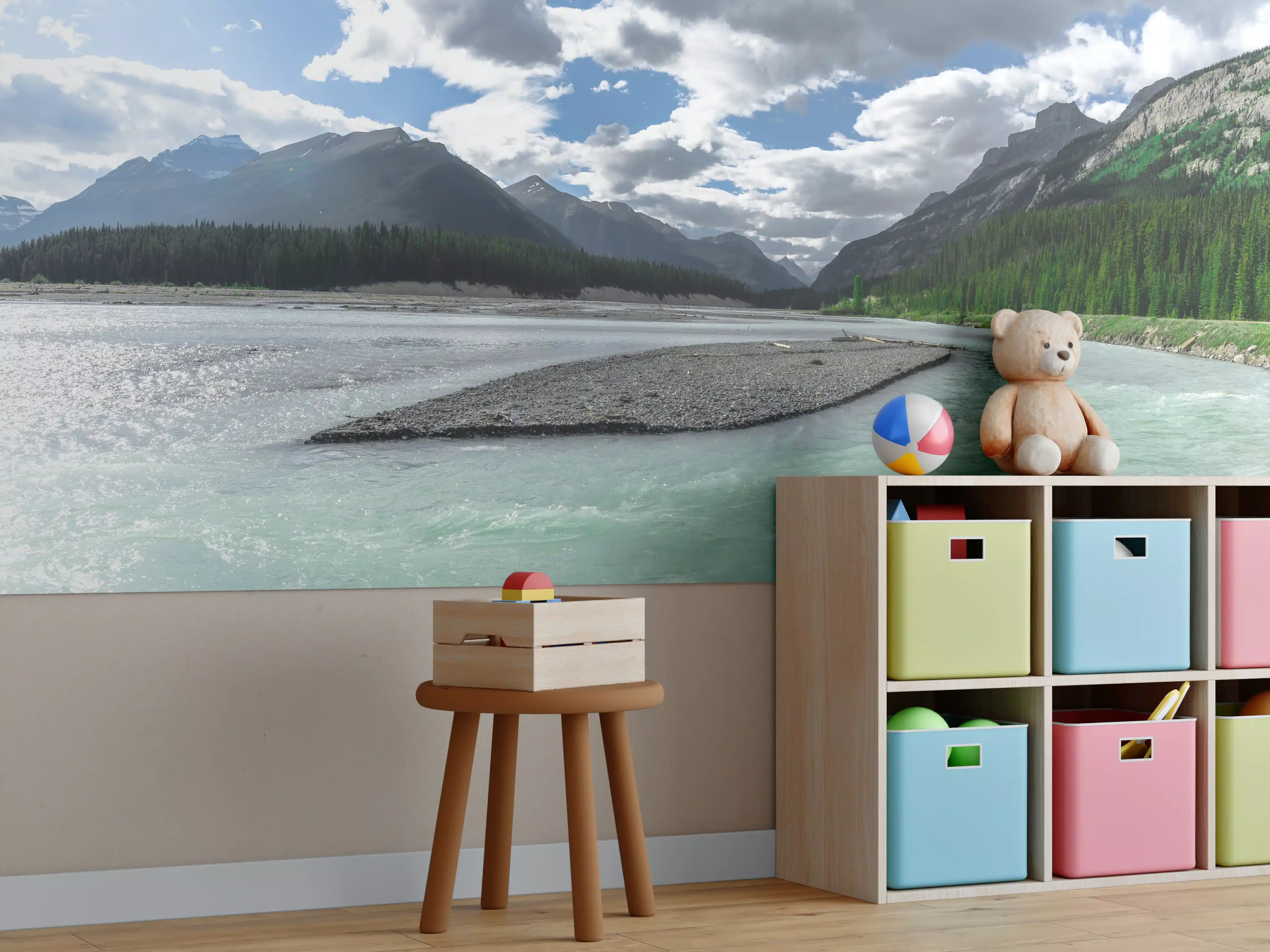 Kinderzimmer Wandgestaltung - Steinlandschaft auf dem Wasser in Banff