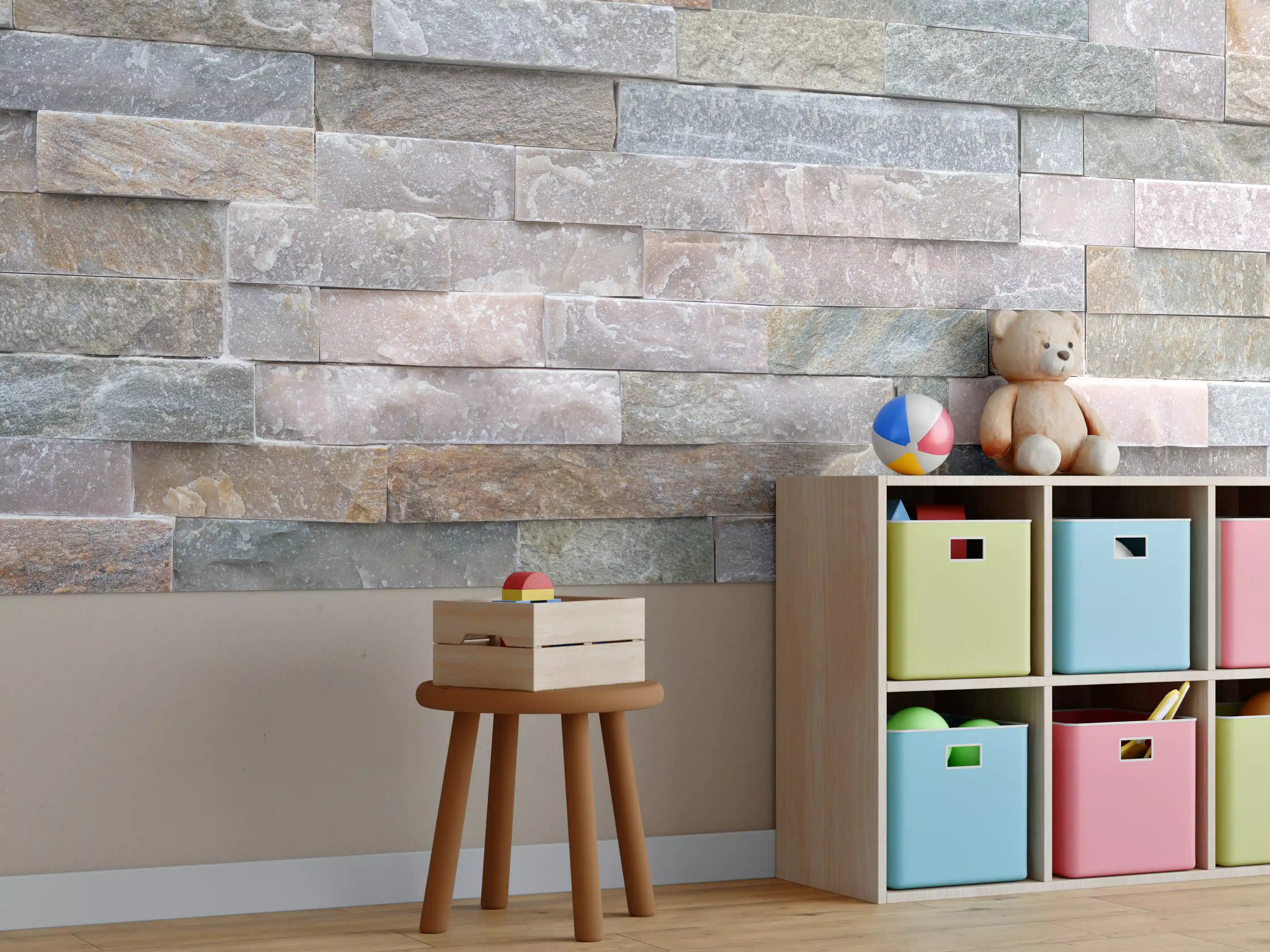 Kinderzimmer Wandgestaltung - Steinwand aus groben