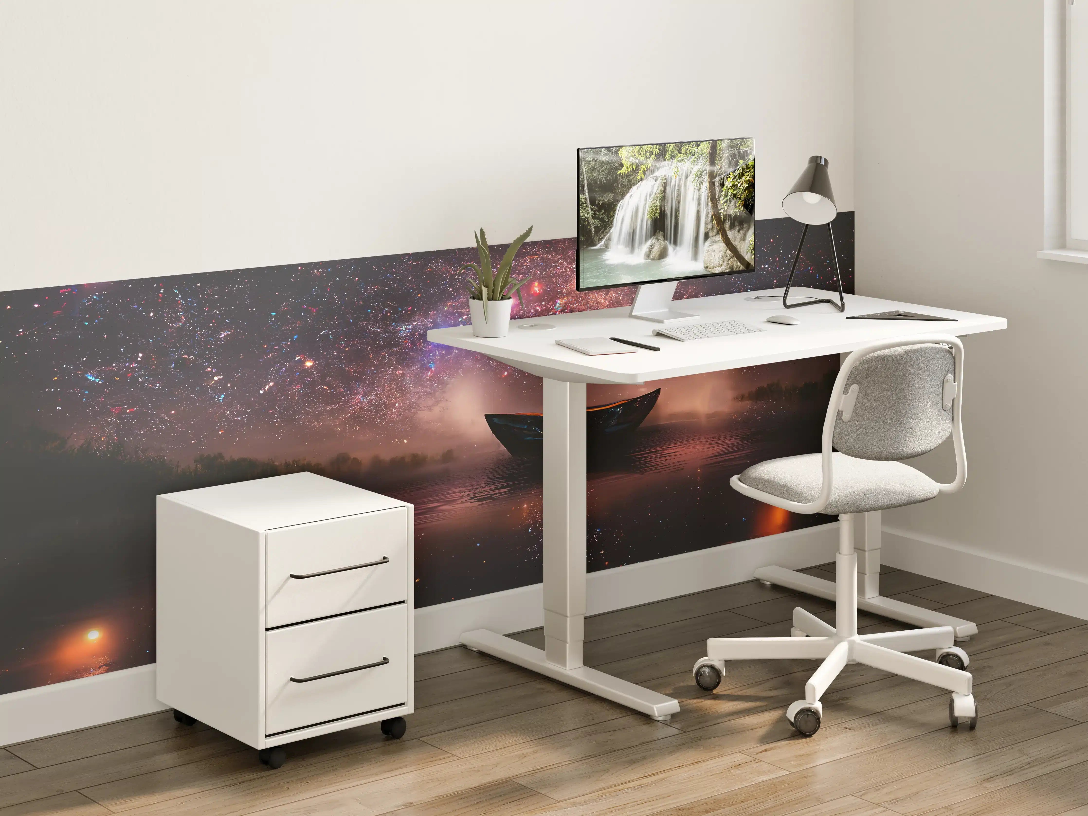 Kinderzimmer Wandgestaltung - Sternenhimmel über ruhigem Wasser mit Boot