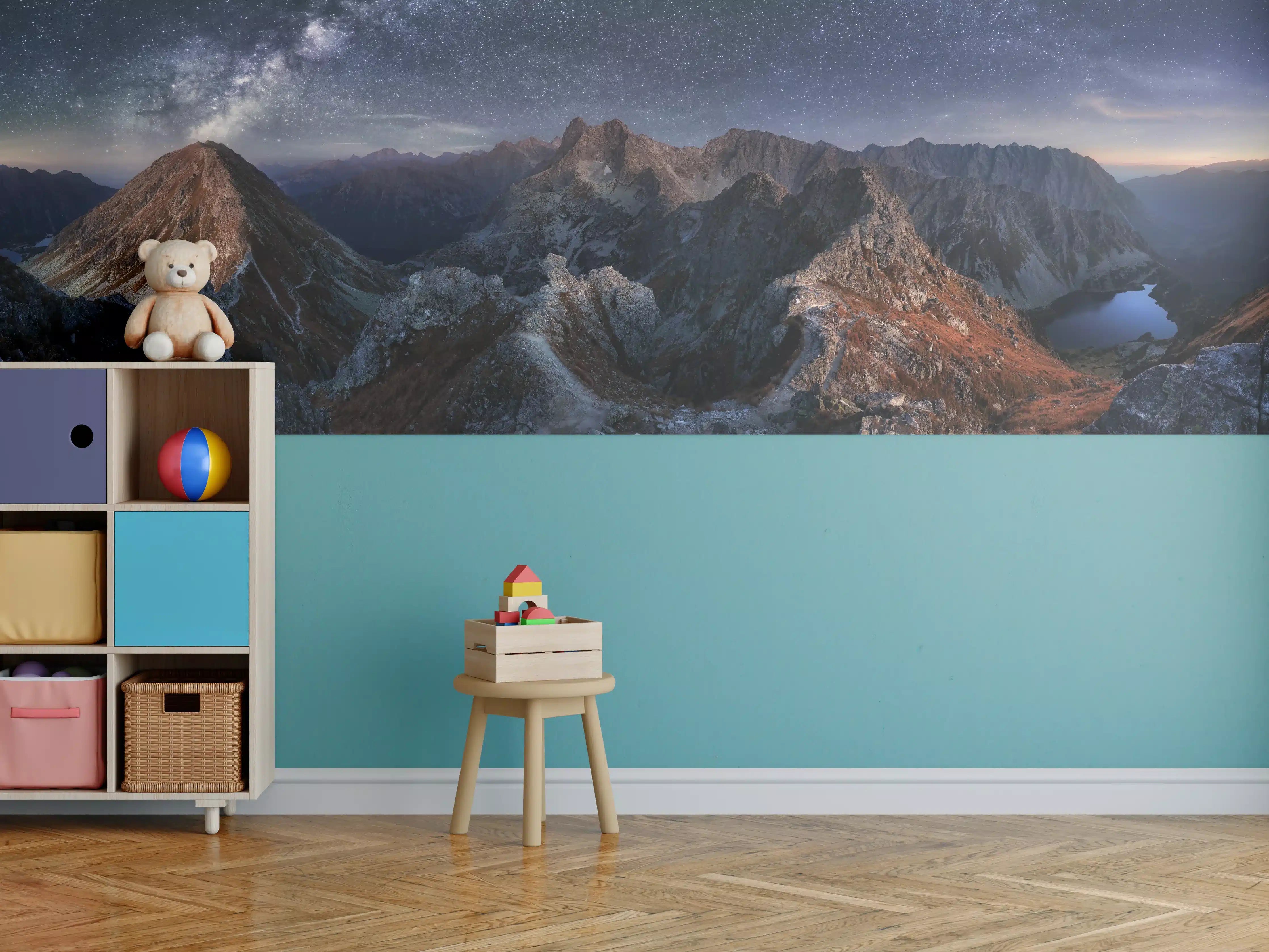 Kinderzimmer Wandgestaltung - Sternenklare Berglandschaft bei Nacht
