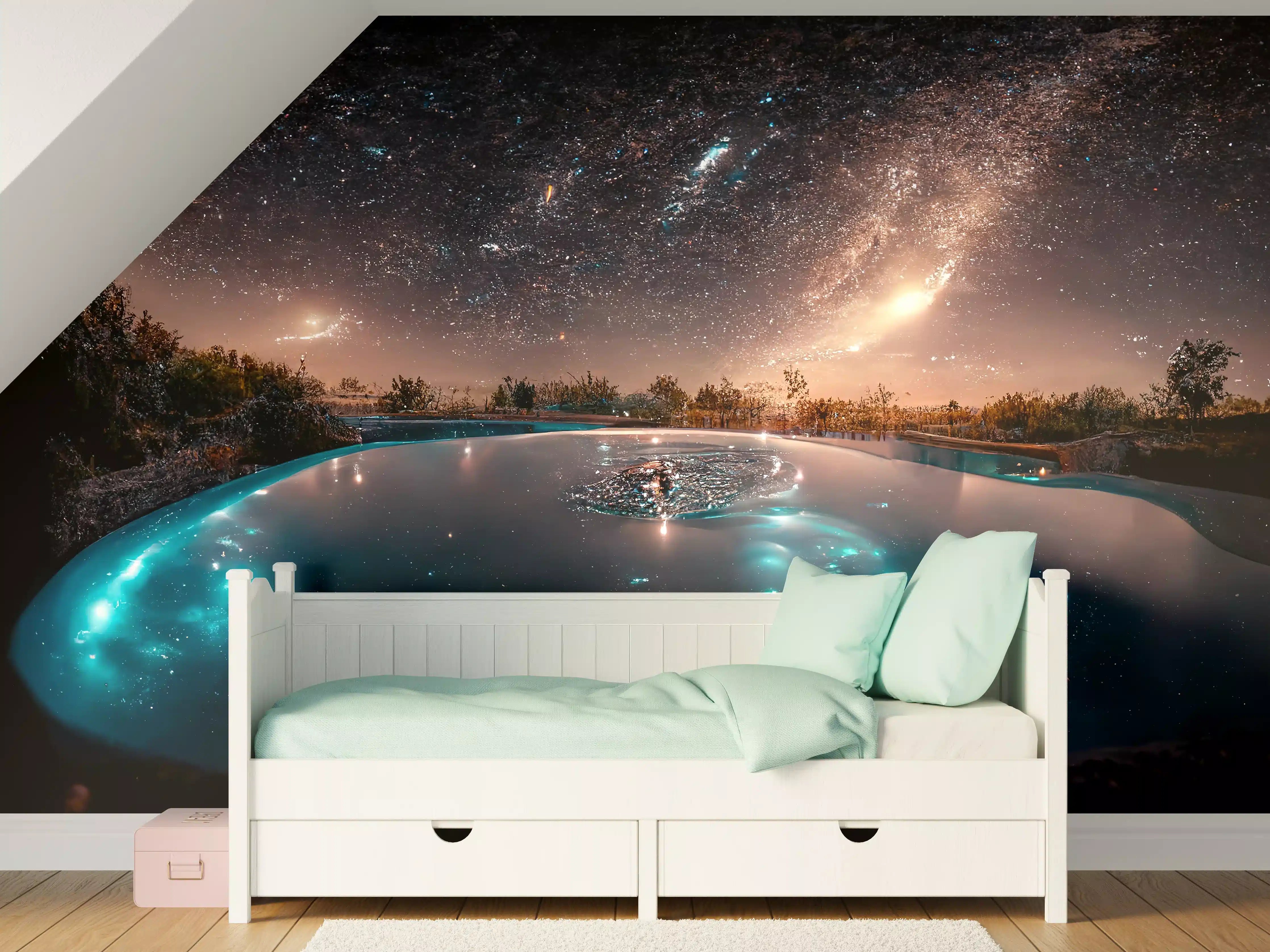 Kinderzimmer Wandgestaltung - Sternennacht Spiegelung See