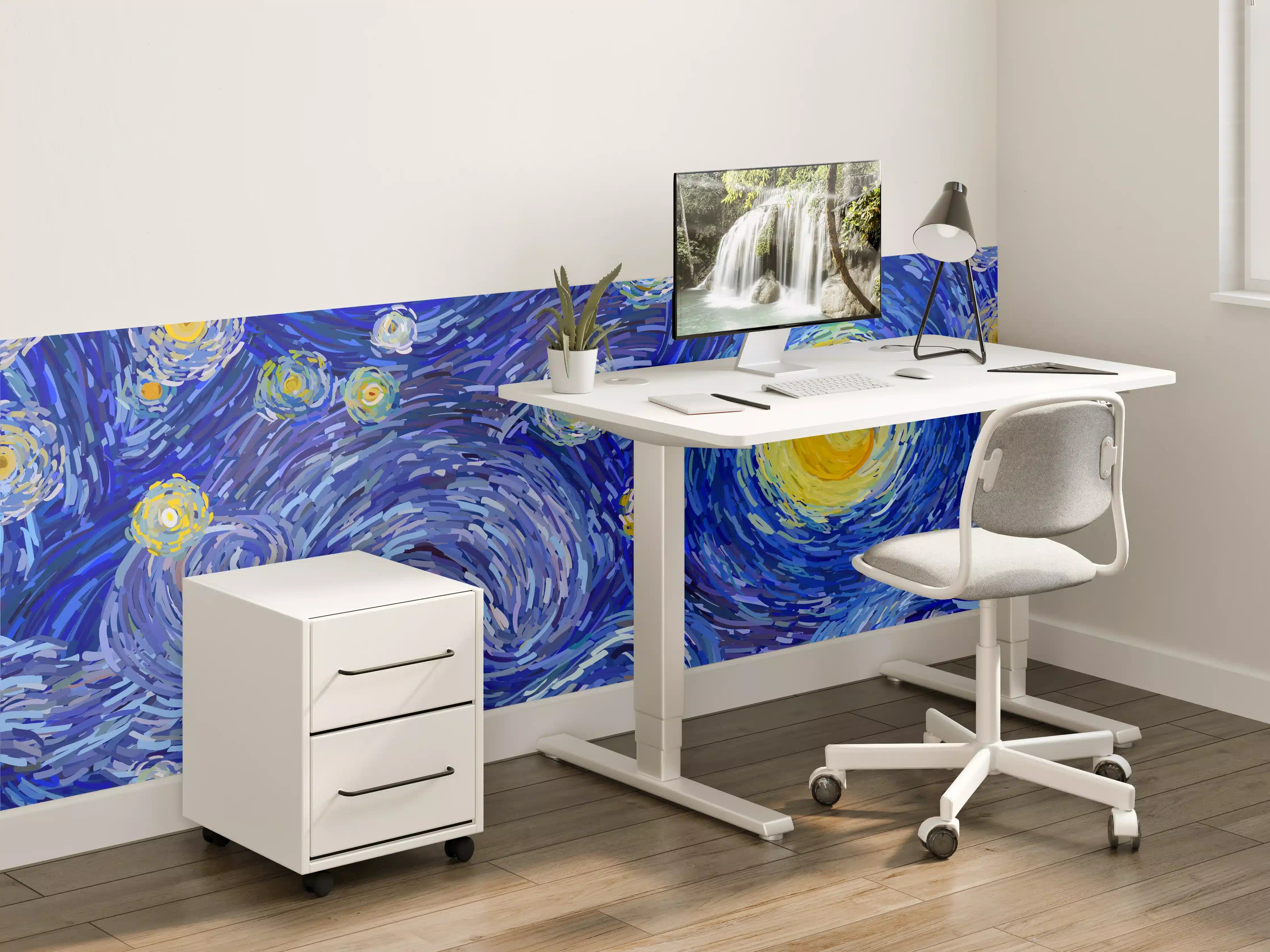 Kinderzimmer Wandgestaltung - Sternennacht in lebendigen Blau- und Gelbtönen