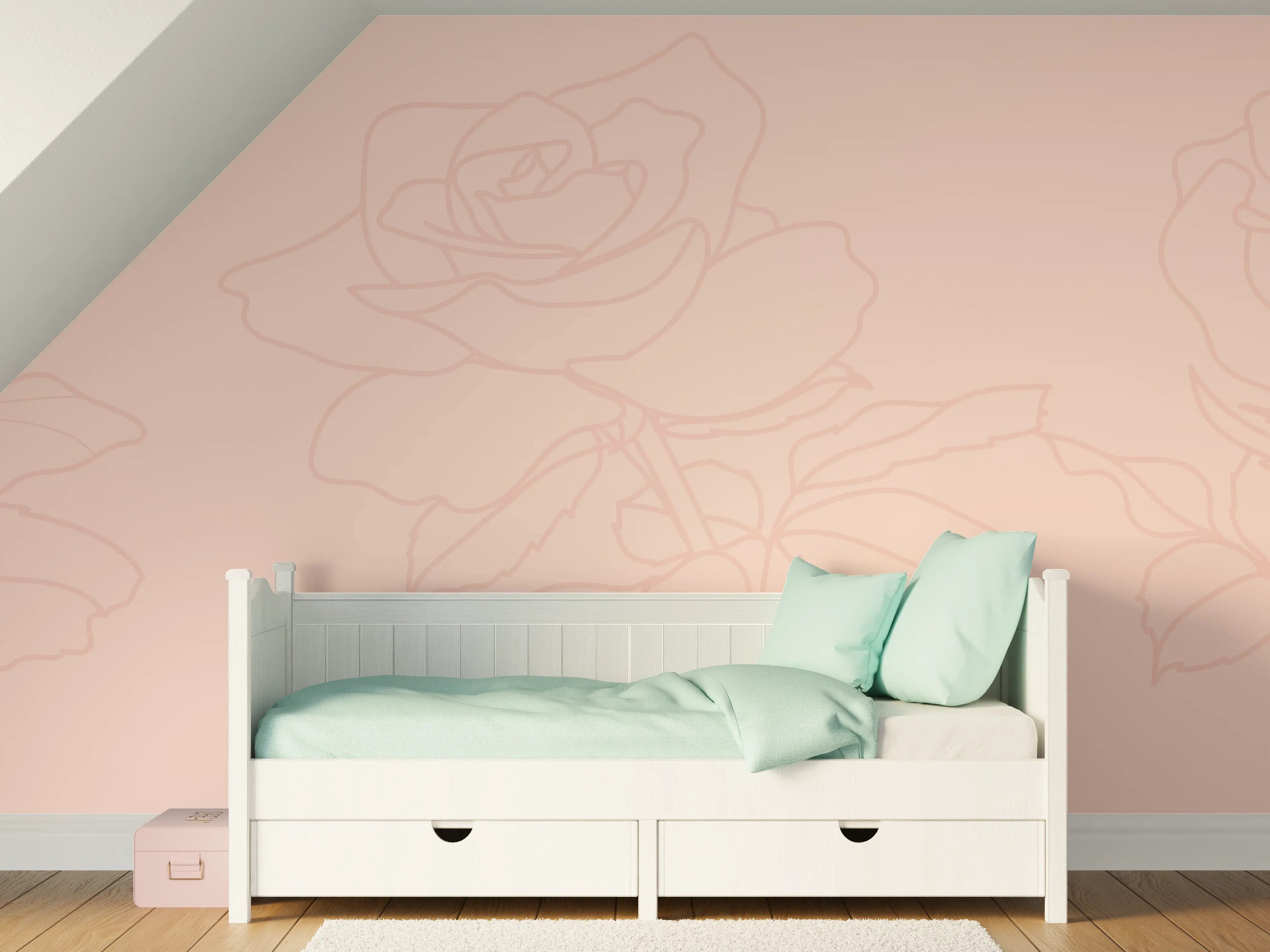 Kinderzimmer Wandgestaltung - Stilisierte Rosen Zeichnung