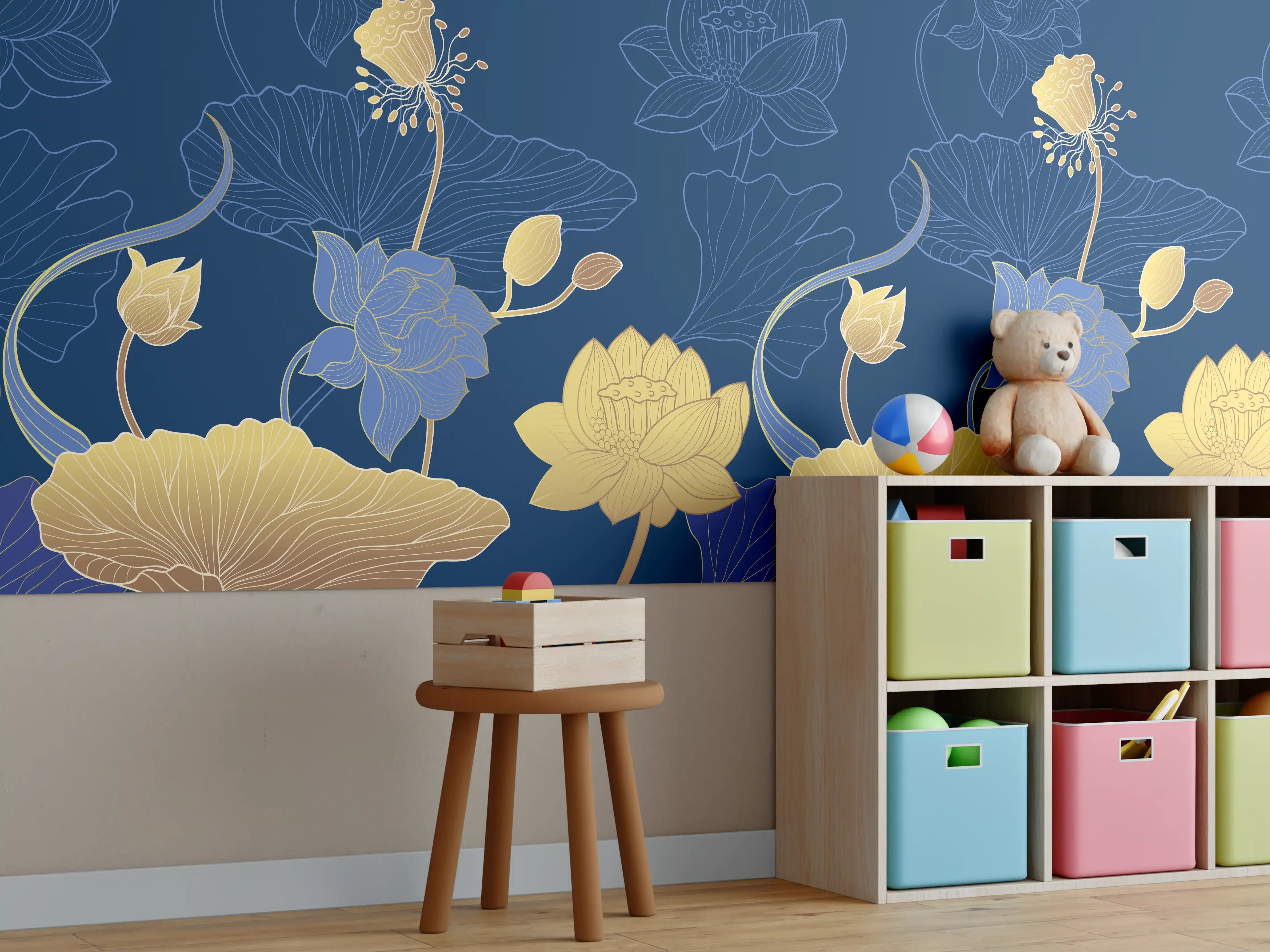 Kinderzimmer Wandgestaltung - Stilvolle Blumenmuster Tapete