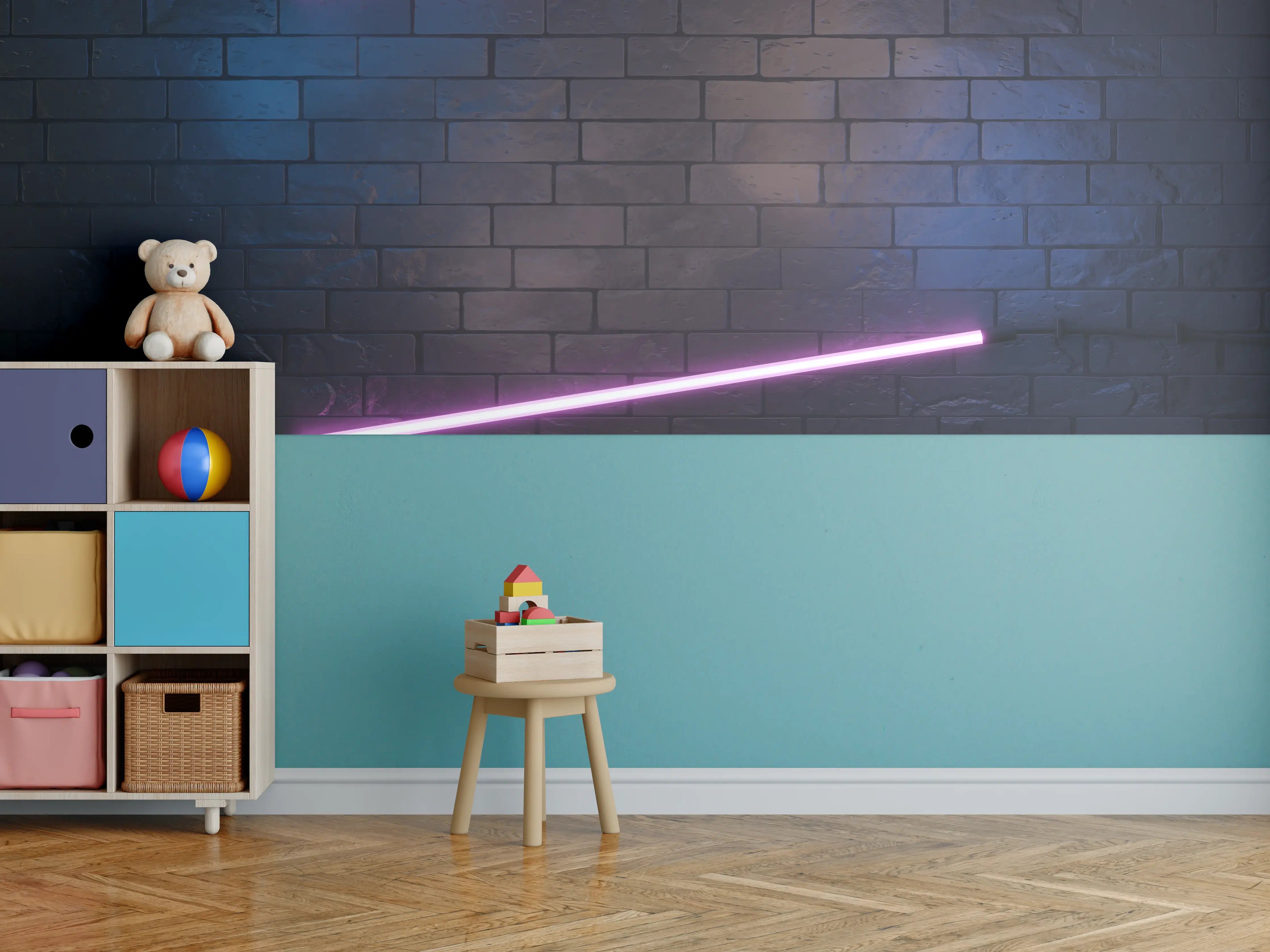 Kinderzimmer Wandgestaltung - Stilvoller moderner lila Neonlichtrahmen